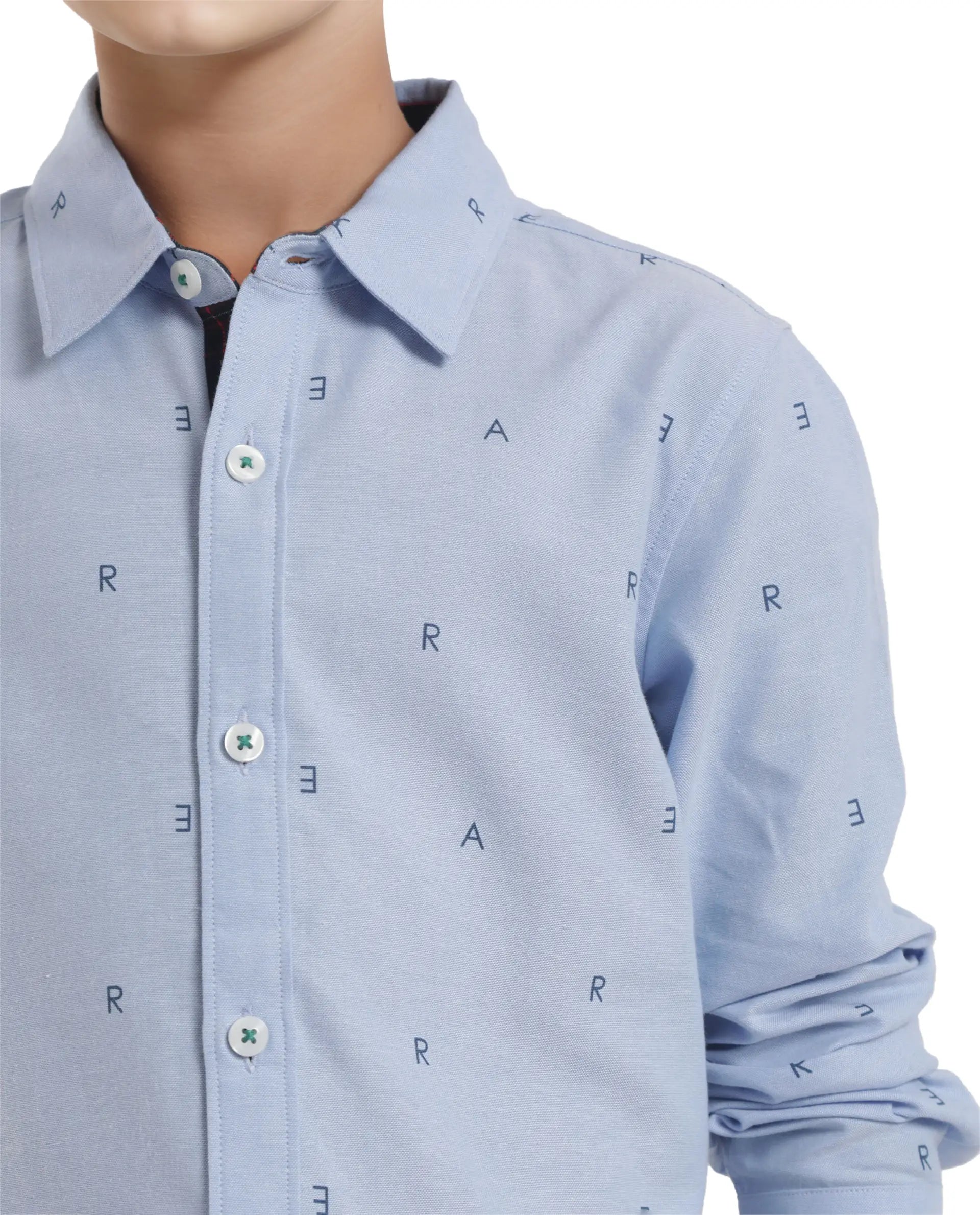 Rare Ones Kids Oxot Blue Cotton Full Sleeves Regular Collar All Over Print Regular Fit Shirt