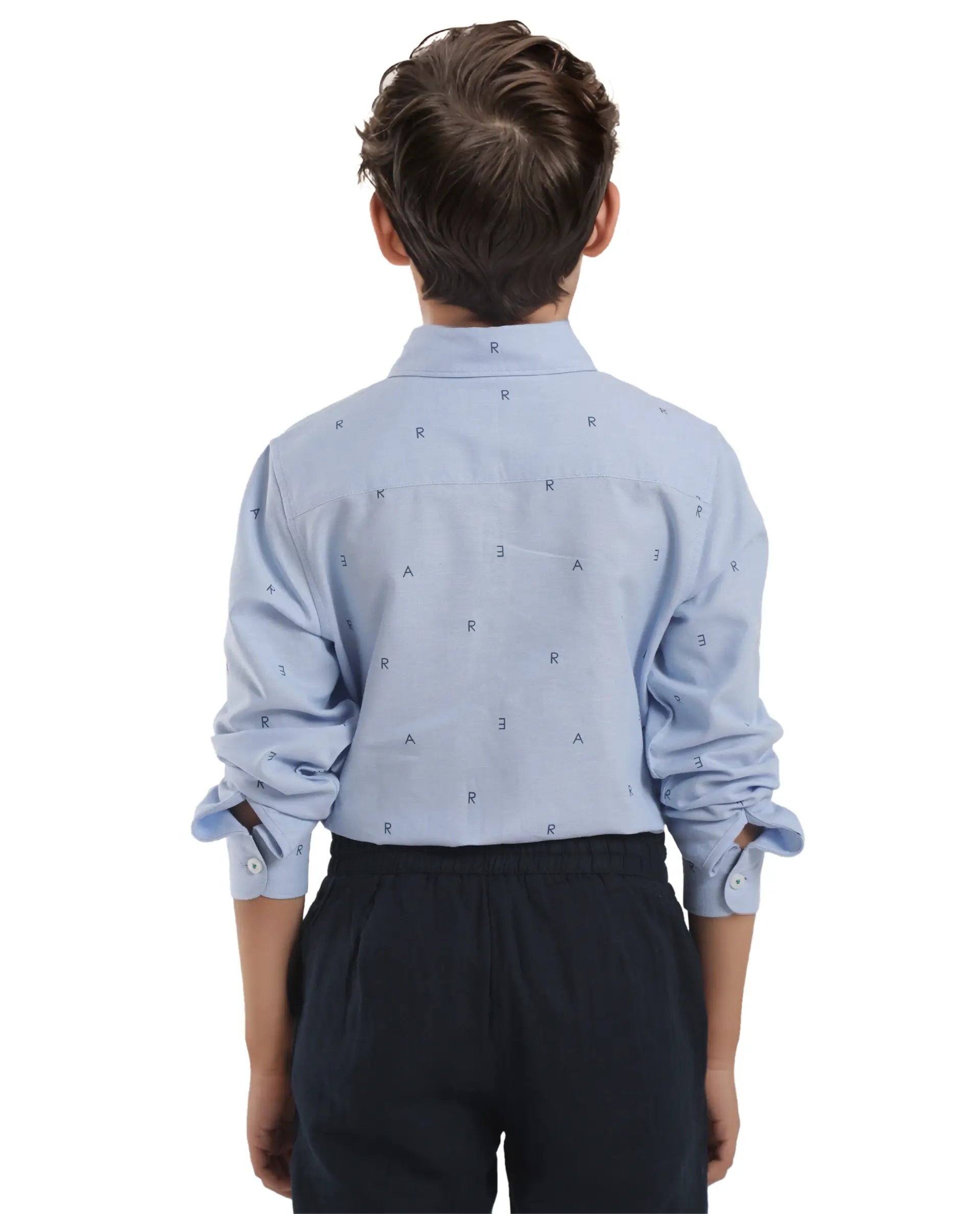 Rare Ones Kids Oxot Blue Cotton Full Sleeves Regular Collar All Over Print Regular Fit Shirt