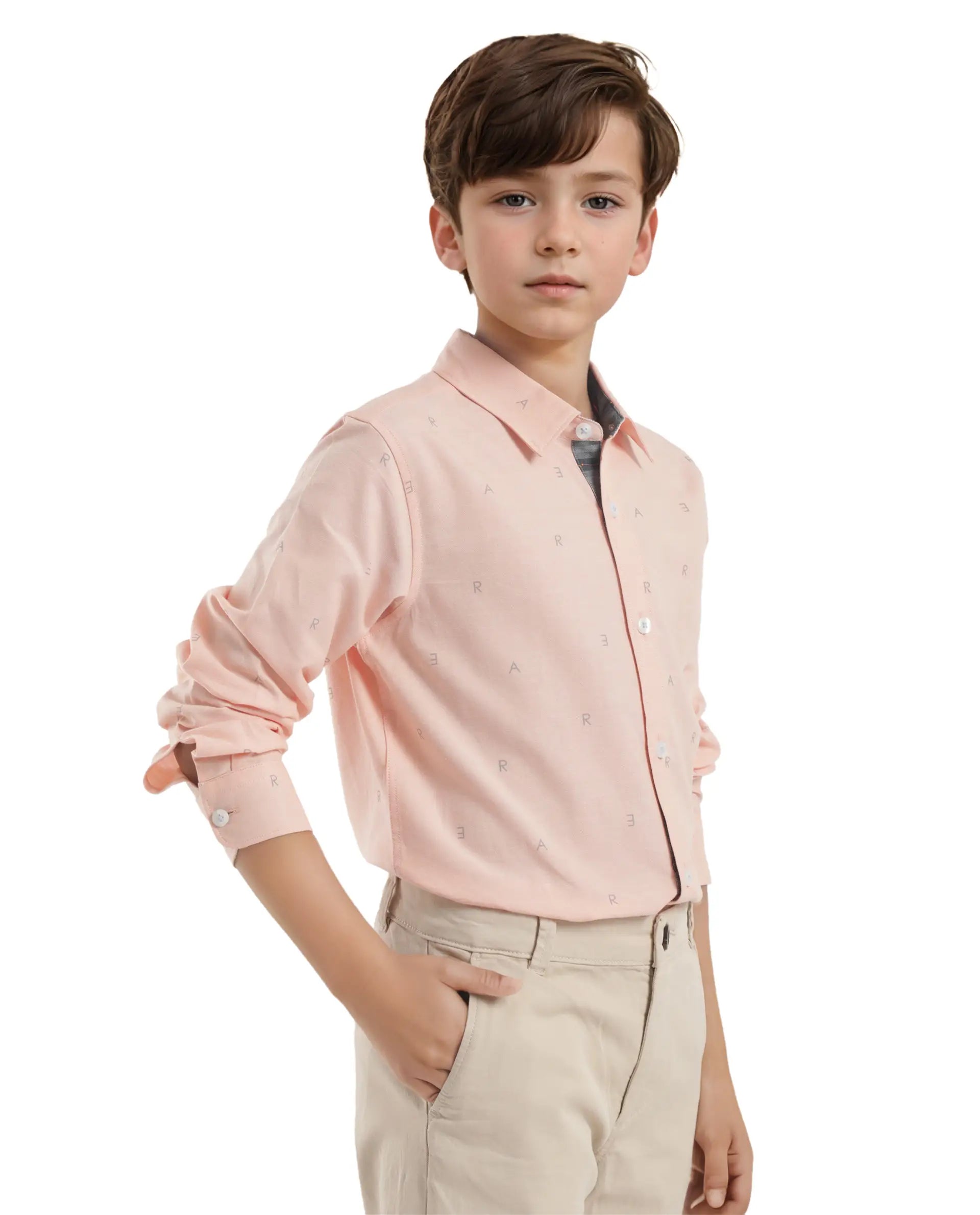 Rare Ones Kids Oxot Orange Cotton Full Sleeves Regular Collar All Over Print Regular Fit Shirt