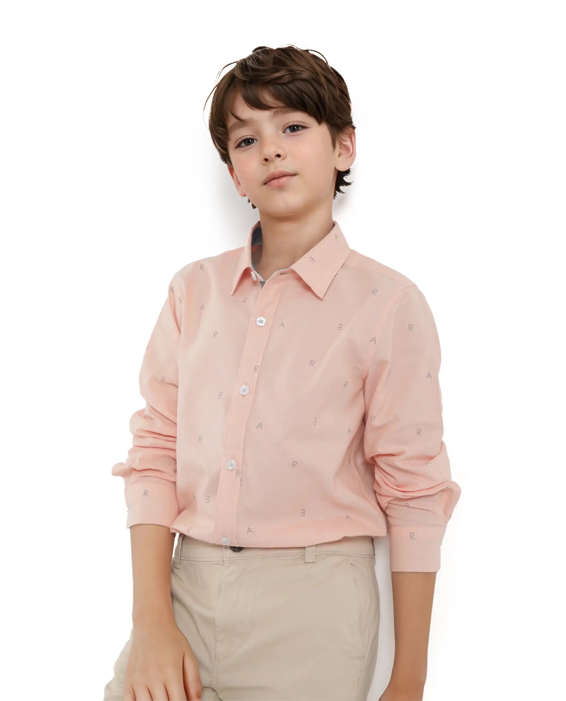 Rare Ones Kids Oxot Orange Cotton Full Sleeves Regular Collar All Over Print Regular Fit Shirt