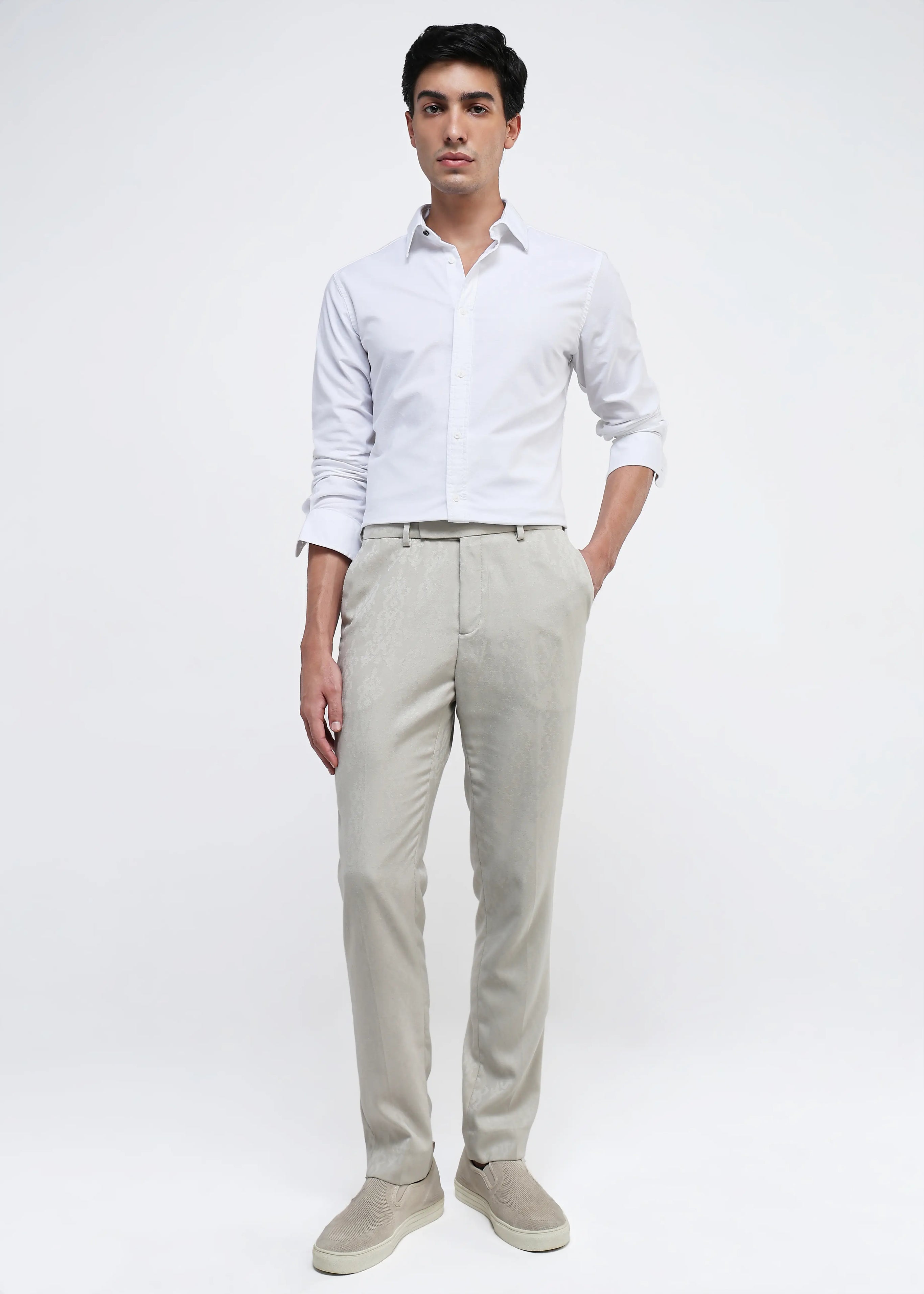 Rare Rabbit Men Oxo White Full Sleeve Collared Neck Button Closure Regular Fit Plain Shirt
