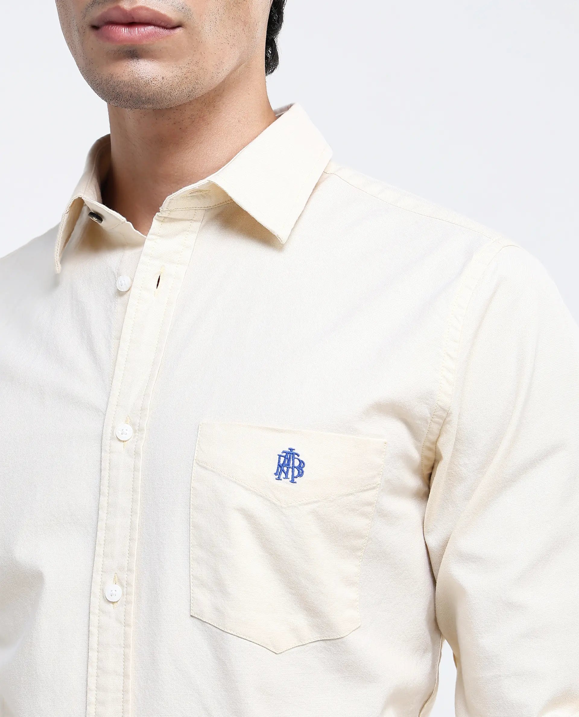 Rare Rabbit Men Oxo Pastel Yellow Full Sleeve Collared Neck Button Closure Regular Fit Plain Shirt