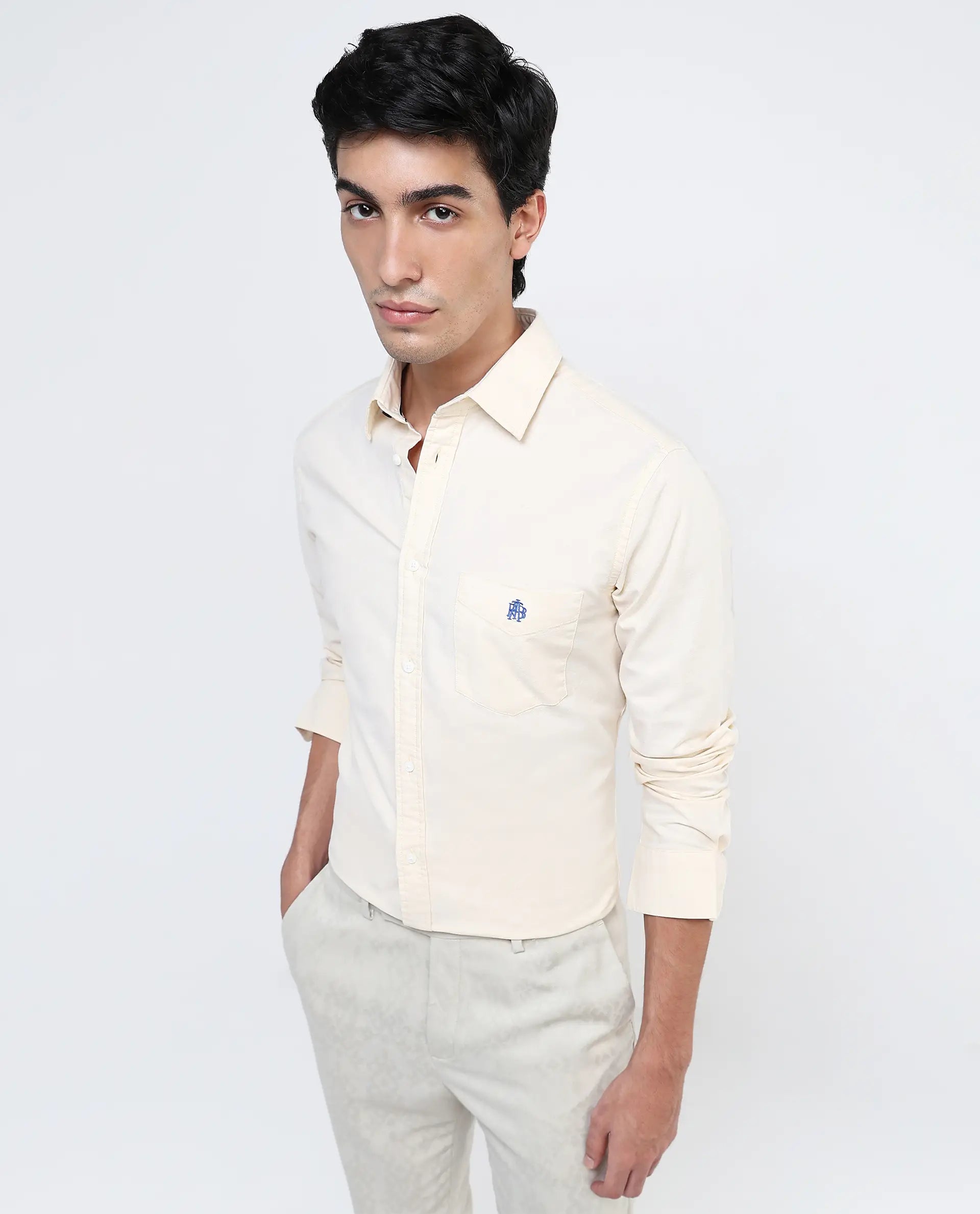 Rare Rabbit Men Oxo Pastel Yellow Full Sleeve Collared Neck Button Closure Regular Fit Plain Shirt