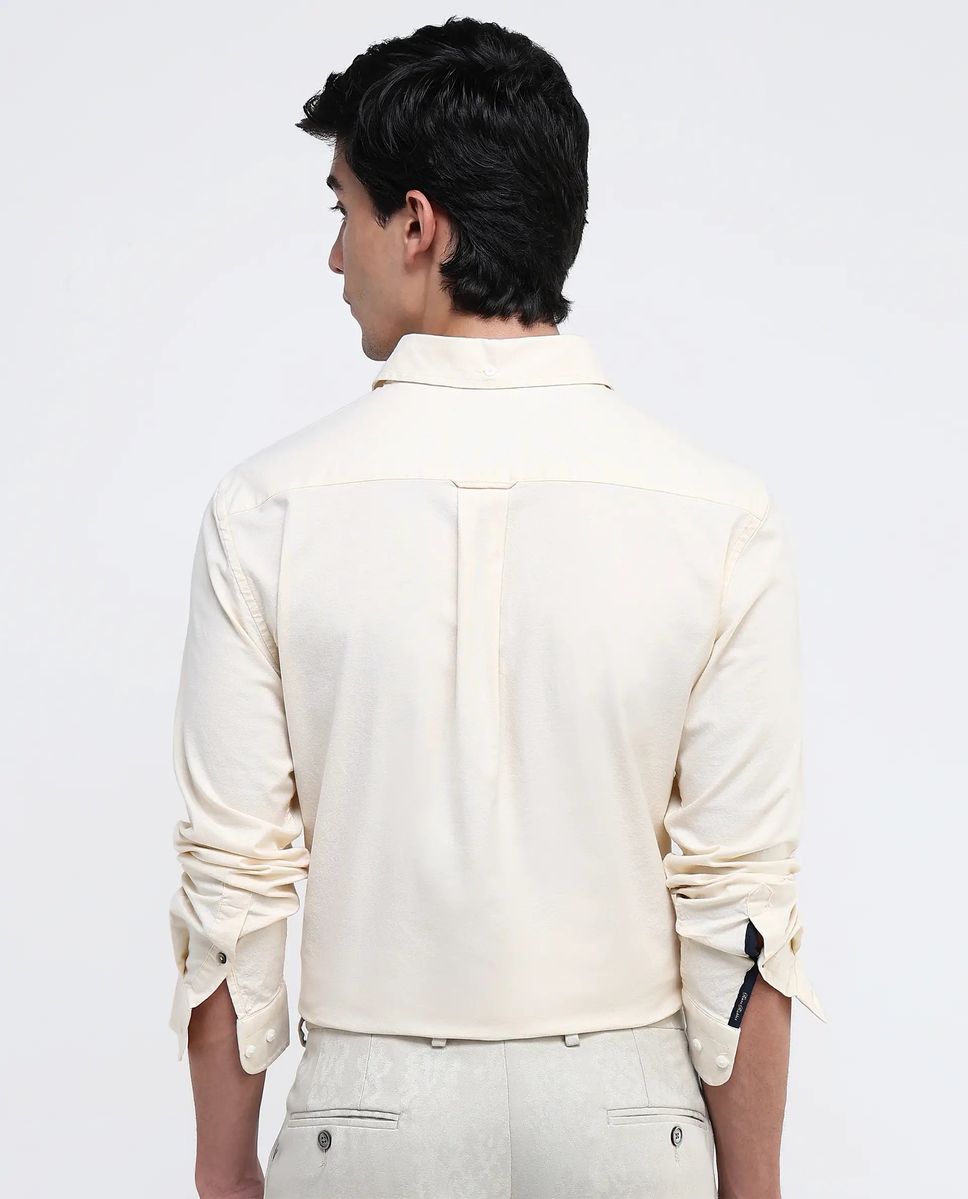 Rare Rabbit Men Oxo Pastel Yellow Full Sleeve Collared Neck Button Closure Regular Fit Plain Shirt