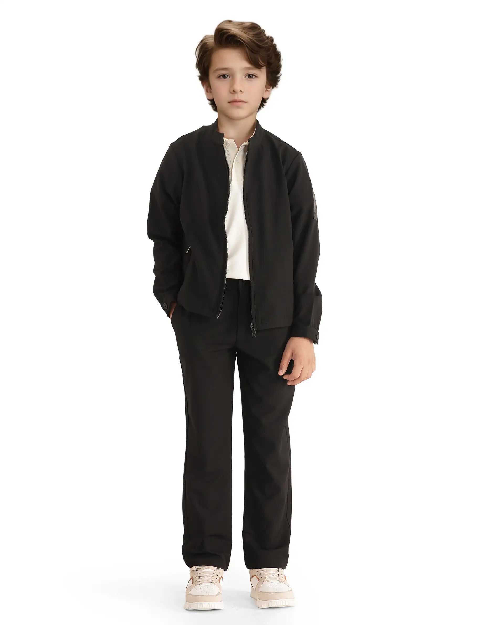 Rare Ones Kids Ozack Black Cotton Zipper Full Sleeve Jacket