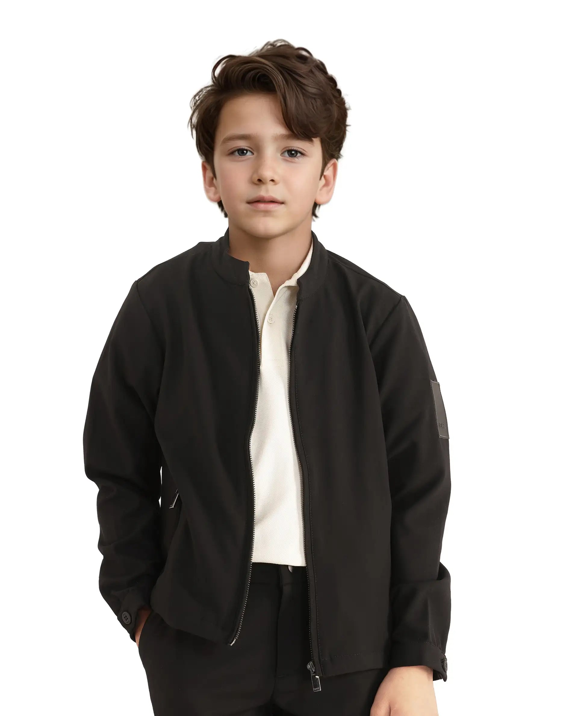 Rare Ones Kids Ozack Black Cotton Zipper Full Sleeve Jacket
