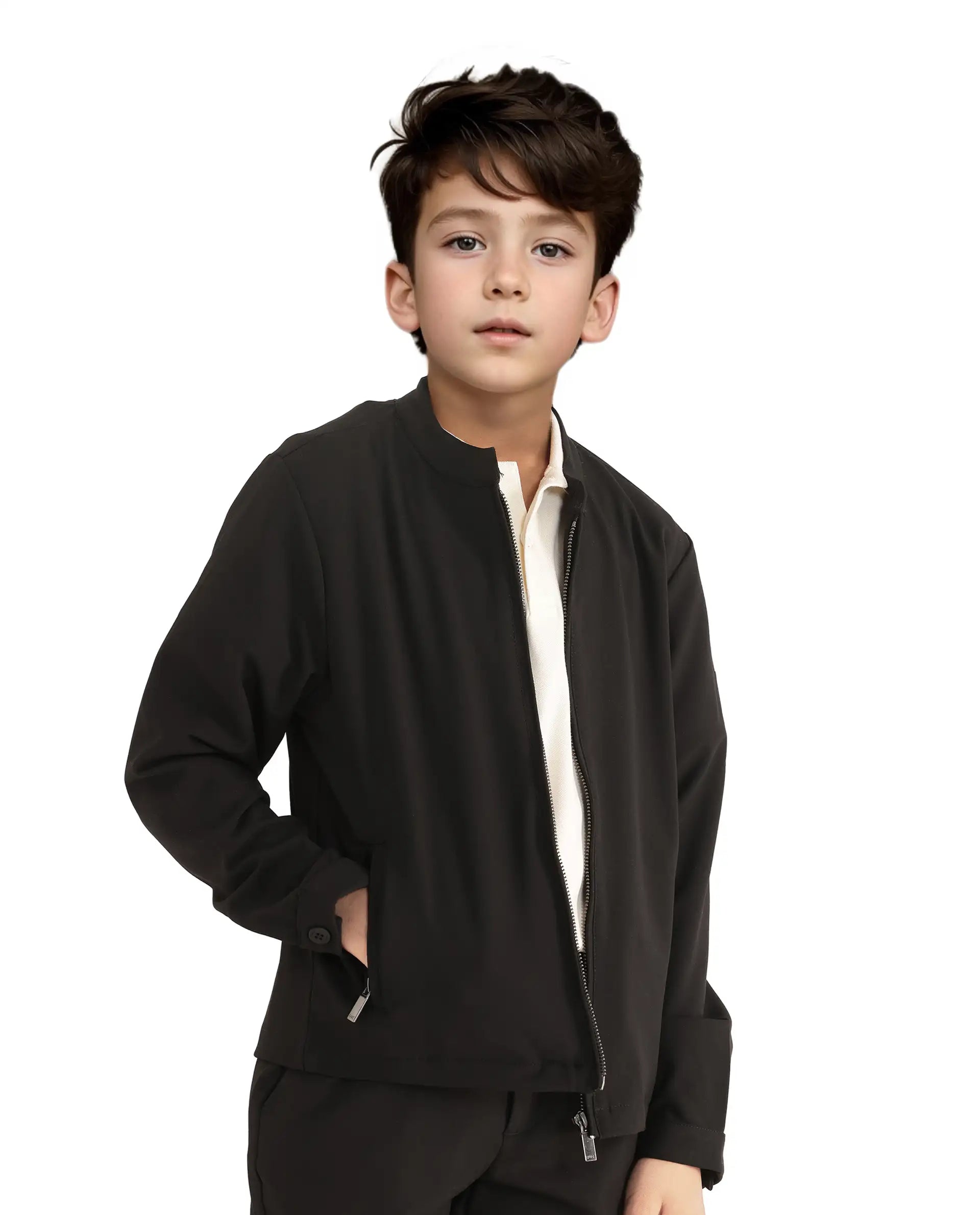 Rare Ones Kids Ozack Black Cotton Zipper Full Sleeve Jacket