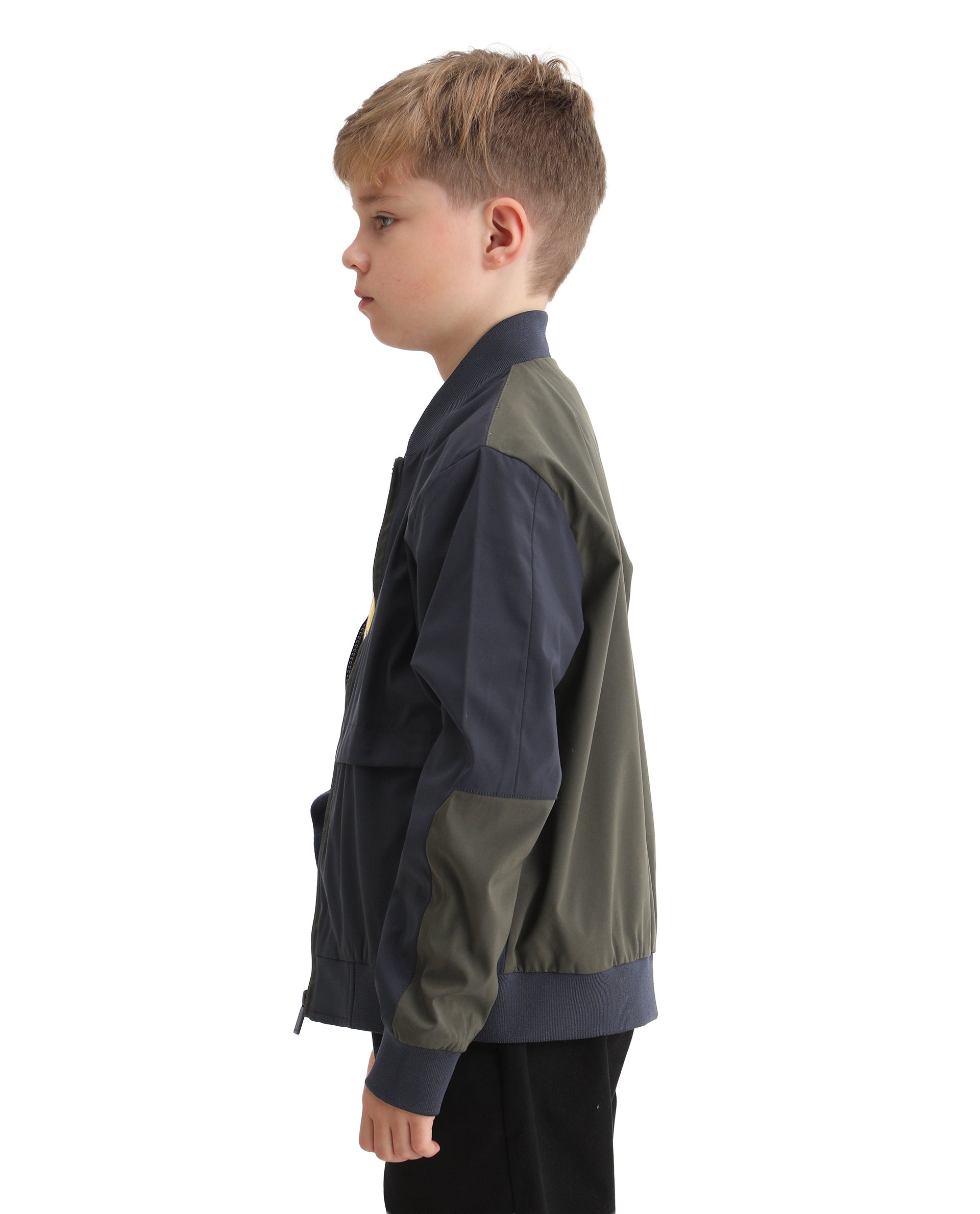 Rare Ones Kids Oza Navy Polyester Zipper Closure Ribbed Collar Plain Full Sleeves Regular Fit Jacket