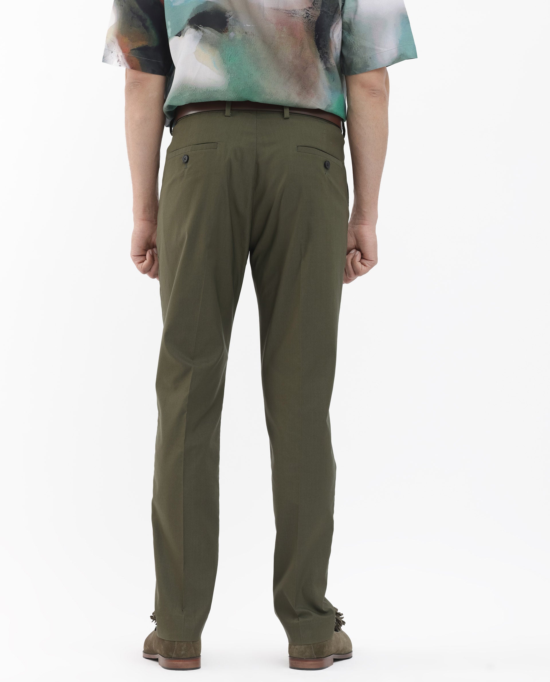 Rare Rabbit Mens Oscar Dark Olive Polyester Viscose Fabric Notch Lapel Button Closure Single Breasted Tailored Fit Solid Suits