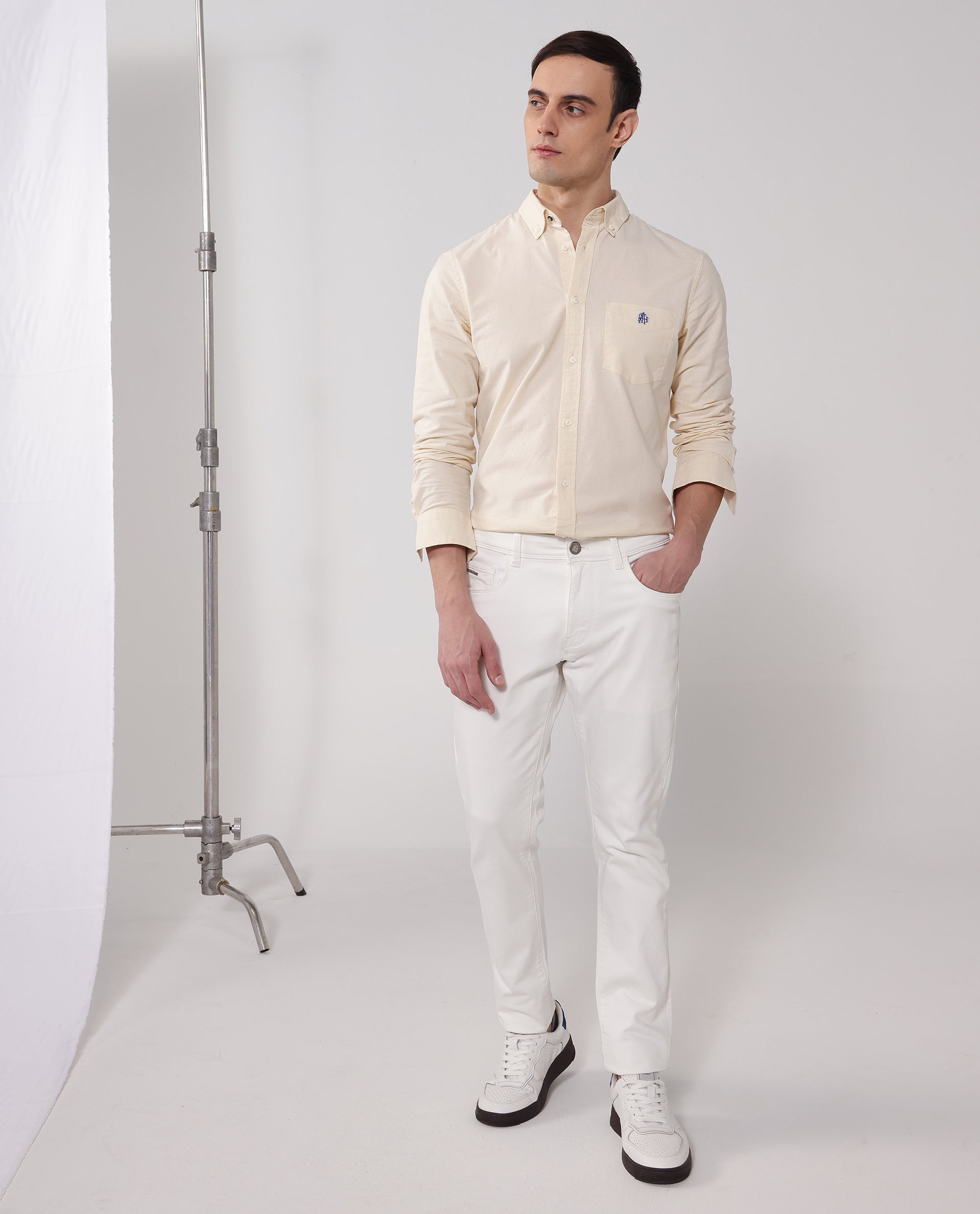 Rare Rabbit Men Oxob Pastel Yellow Full Sleeve Collared Neck Button Closure Regular Fit Plain Shirt