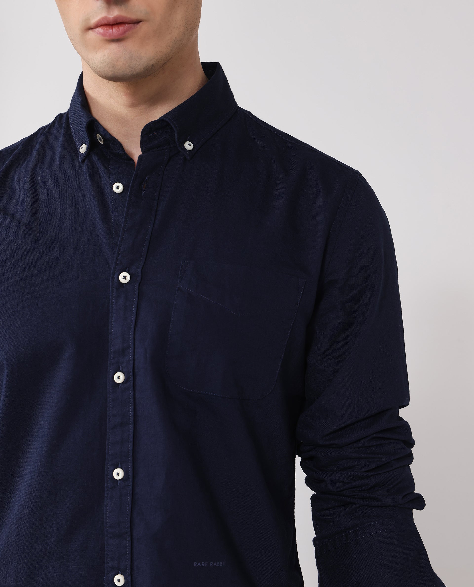 Rare Rabbit Men's Auxfo Navy Cotton Fabric Full Sleeves Solid Shirt