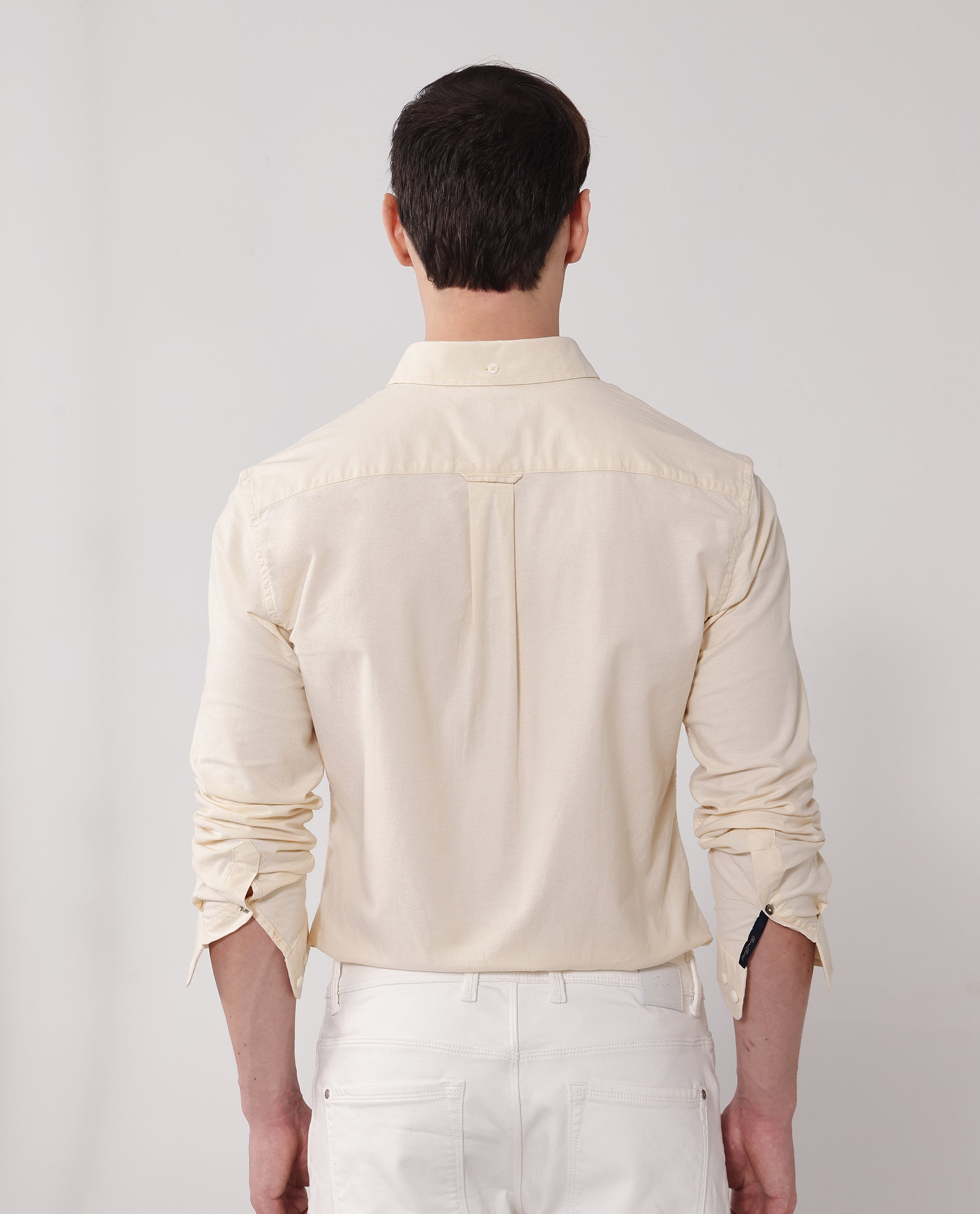 Rare Rabbit Men Oxob Pastel Yellow Full Sleeve Collared Neck Button Closure Regular Fit Plain Shirt