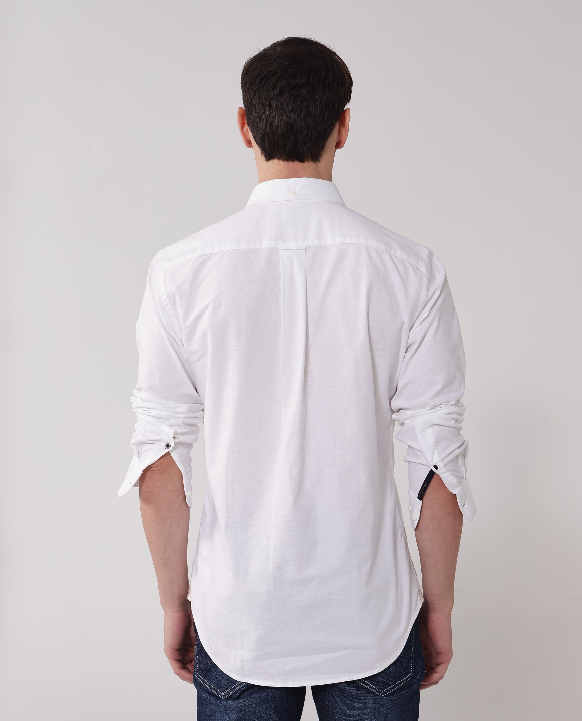 Rare Rabbit Men Oxob White Full Sleeve Collared Neck Button Closure Regular Fit Plain Shirt