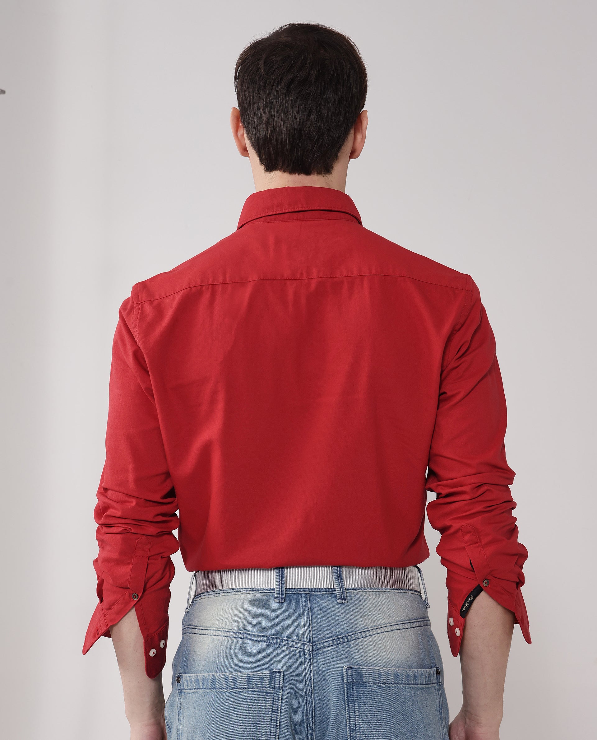 Rare Rabbit Men's Auxfo Red Cotton Fabric Full Sleeves Solid Formal Shirt