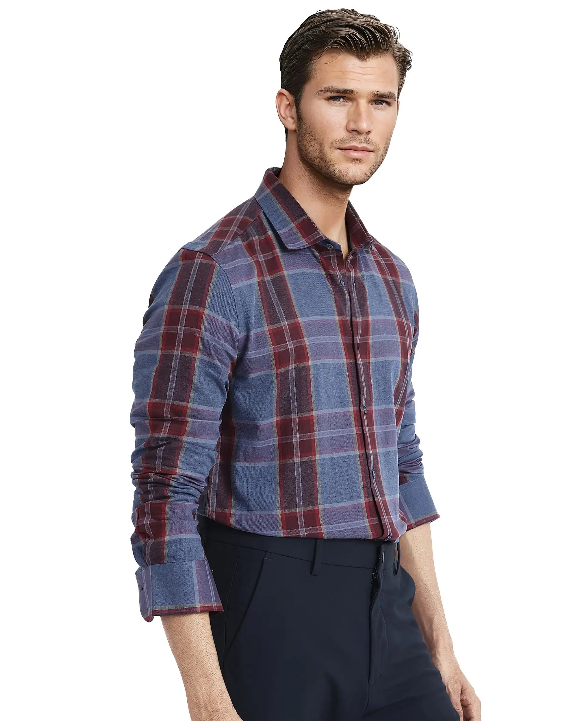 Rare Rabbit Men's Paina Red Cotton Fabric Full Sleeves Regular Fit Twill Dupplin Checks Shirt