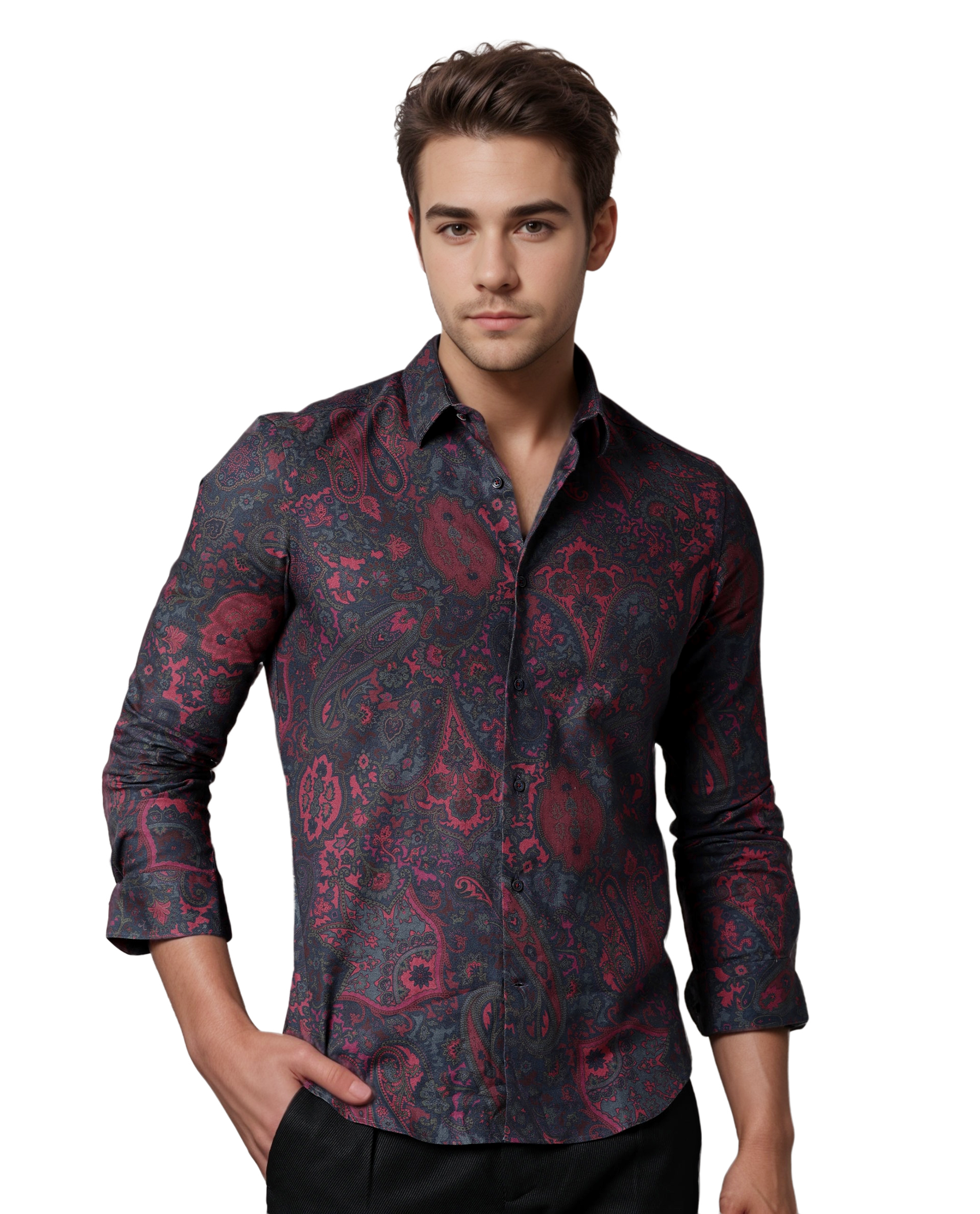 Rare Rabbit Men's Paizerr Pink Cotton Fabric Full Sleeves Paisley Print Shirt