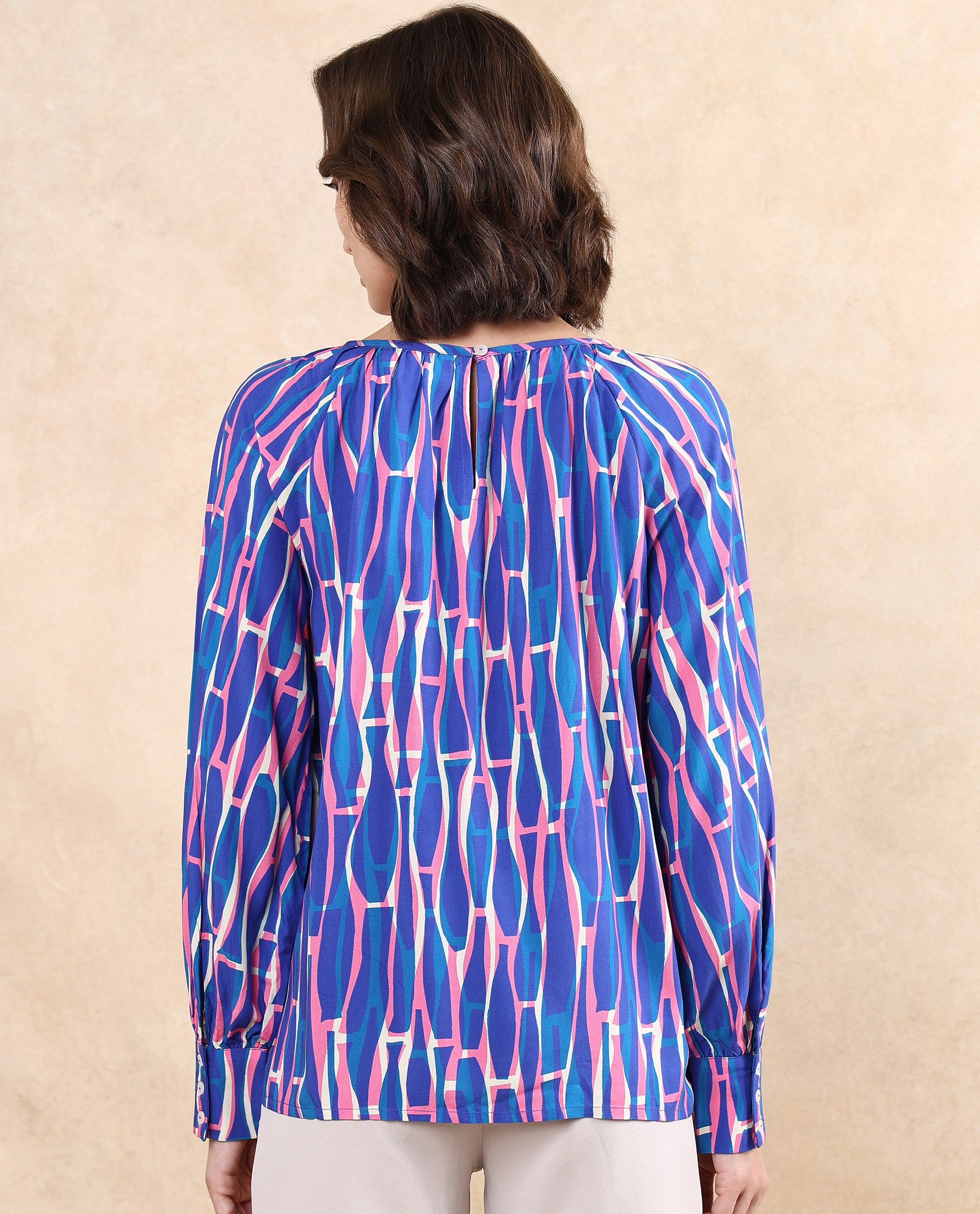 Rareism Women Palermo Multi Raglan Sleeves Crew Neck Abstract Print Top