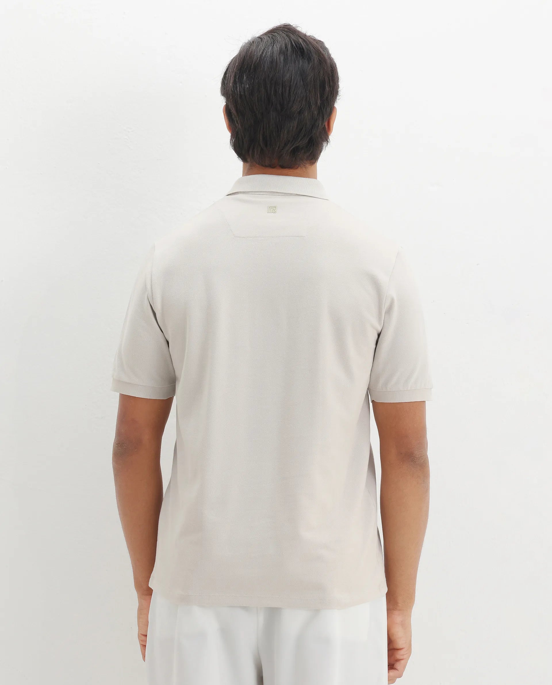 Rare Rabbit Men's Palmer Beige Cotton Plain Regular Fit Half Sleeve Polo