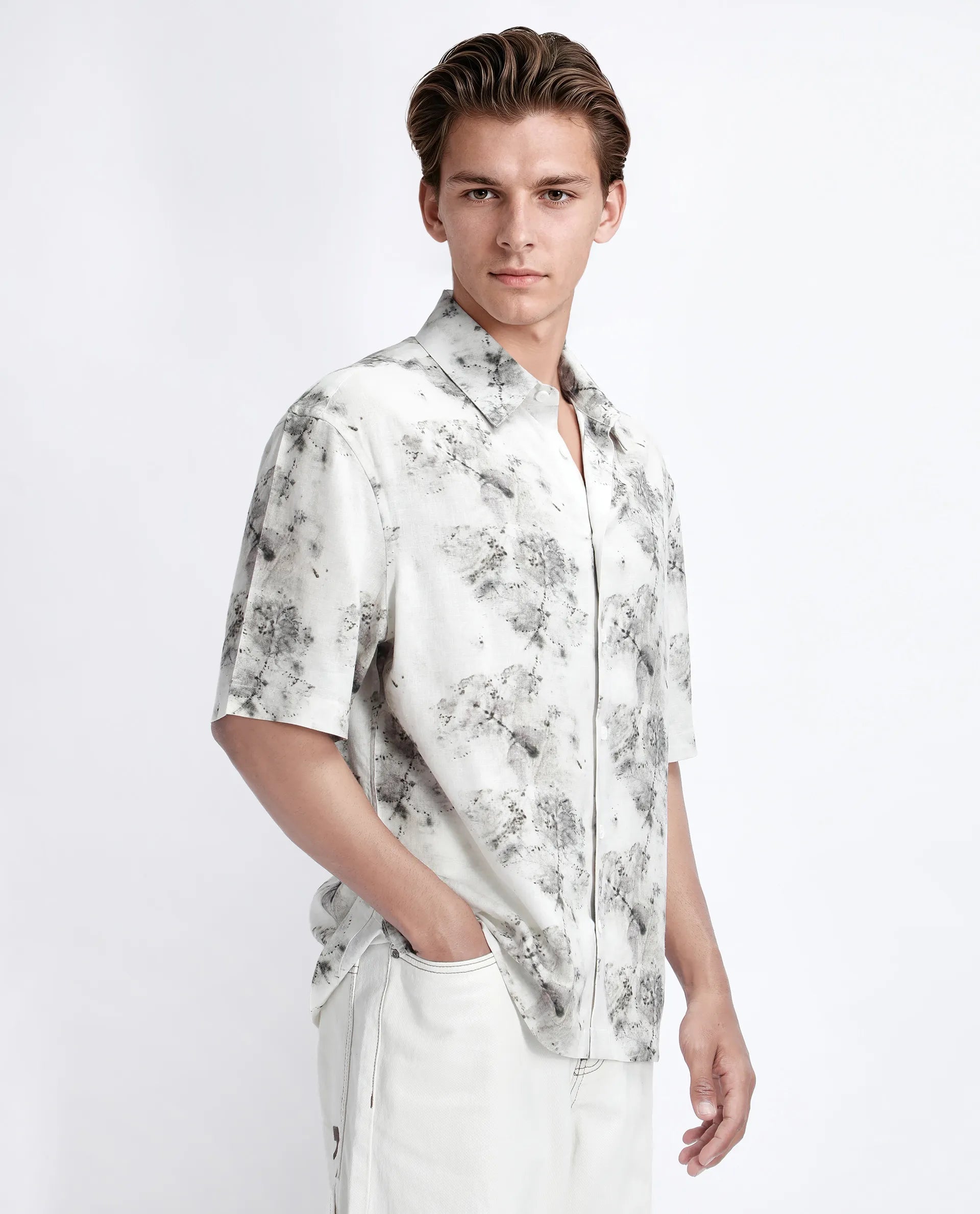Rare Rabbit Men's Palmz White Cotton Floral Print Regular Fit Half Sleeve Collared Shirt