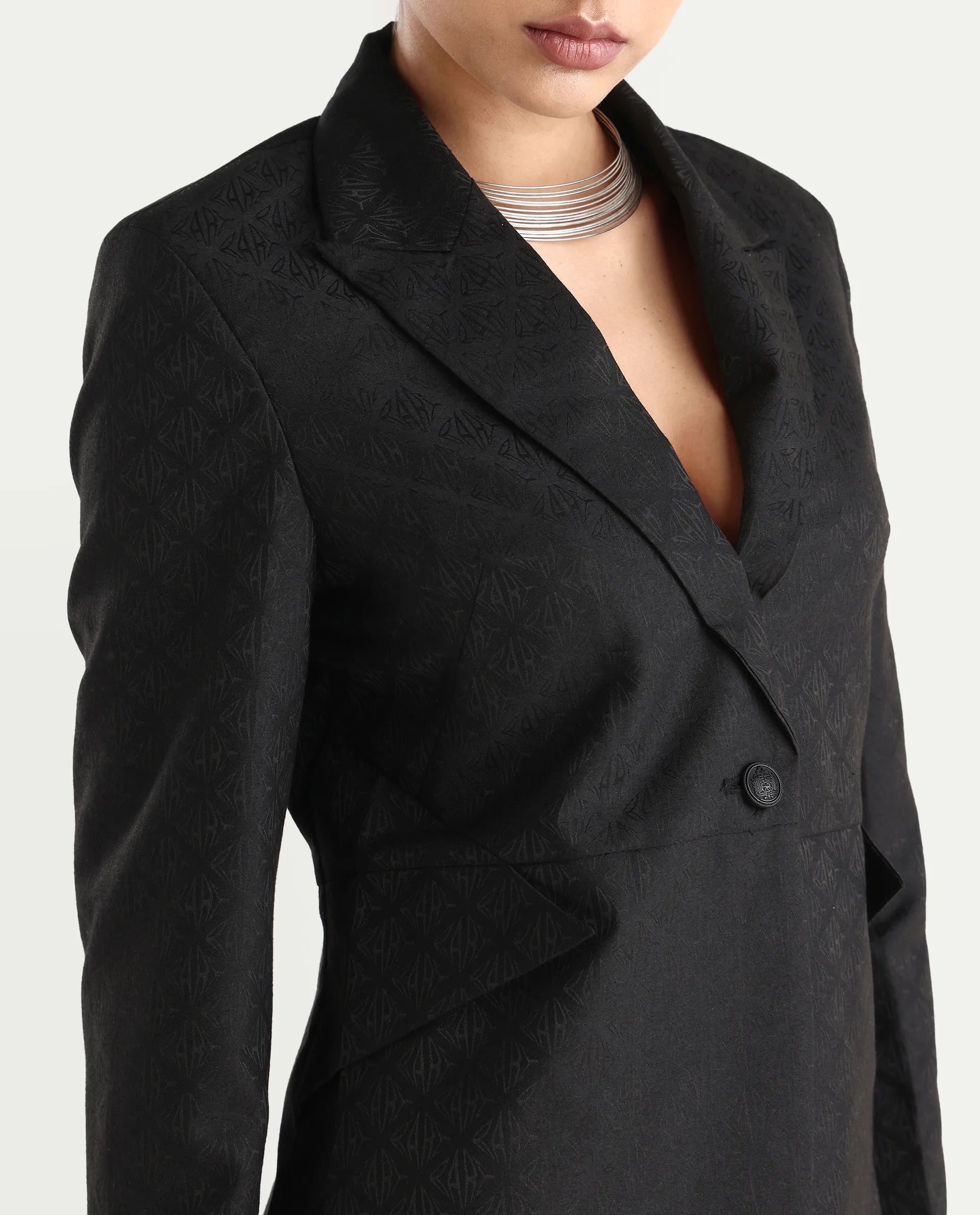 Rareism Women's Palui Black Polyester Lapel Neck Plain Regular Fit Blazer