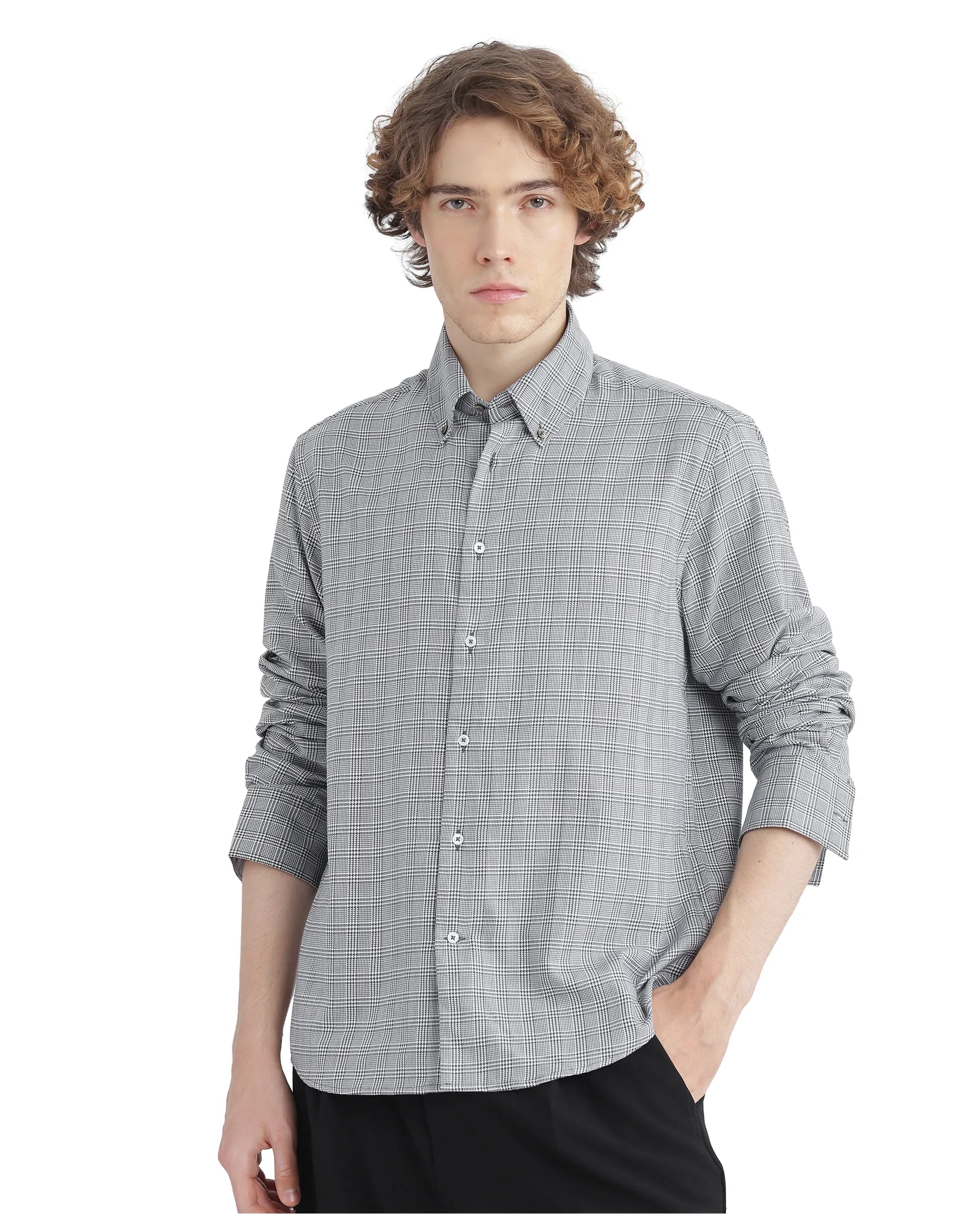 Rare Rabbit Men's Pankal Black Cotton Fabric Full Sleeve Oversized Fit Checks Shirt