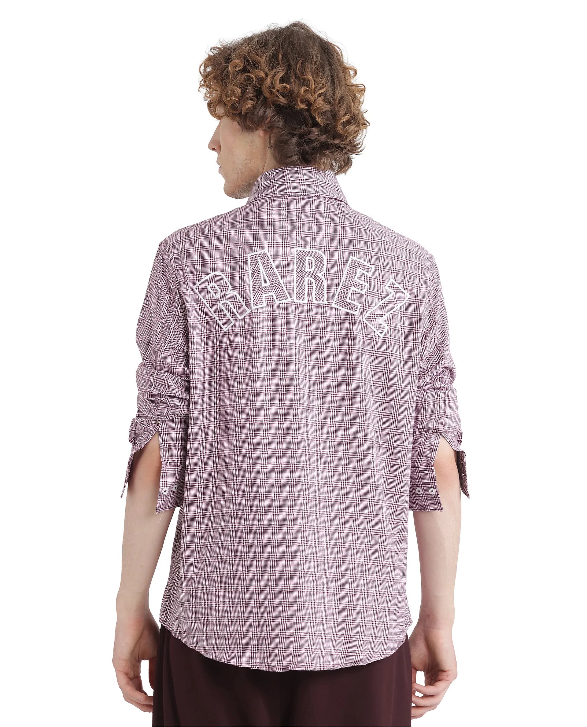 Rare Rabbit Men's Pankal Maroon Cotton Fabric Full Sleeve Oversized Fit Checks Shirt