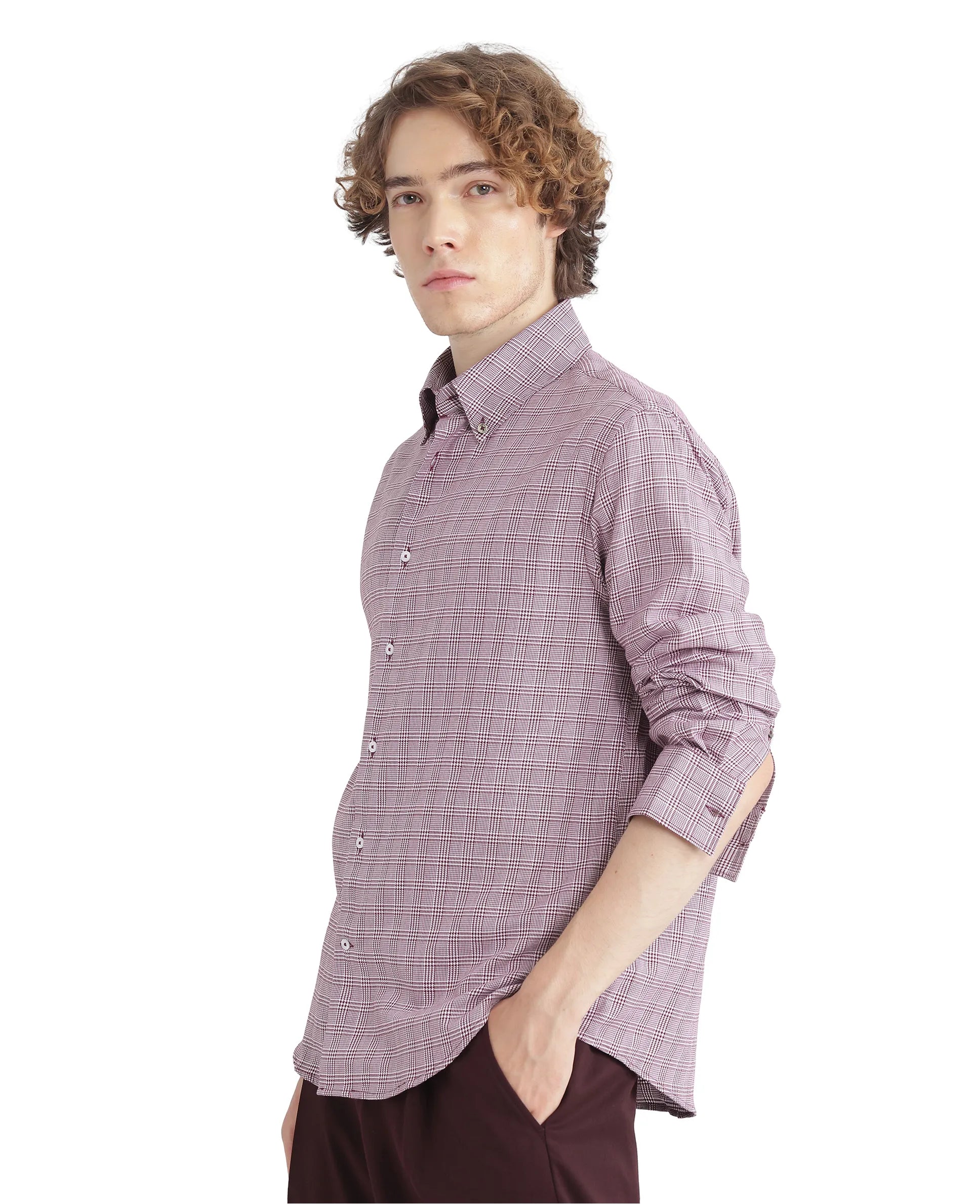 Rare Rabbit Men's Pankal Maroon Cotton Fabric Full Sleeve Oversized Fit Checks Shirt