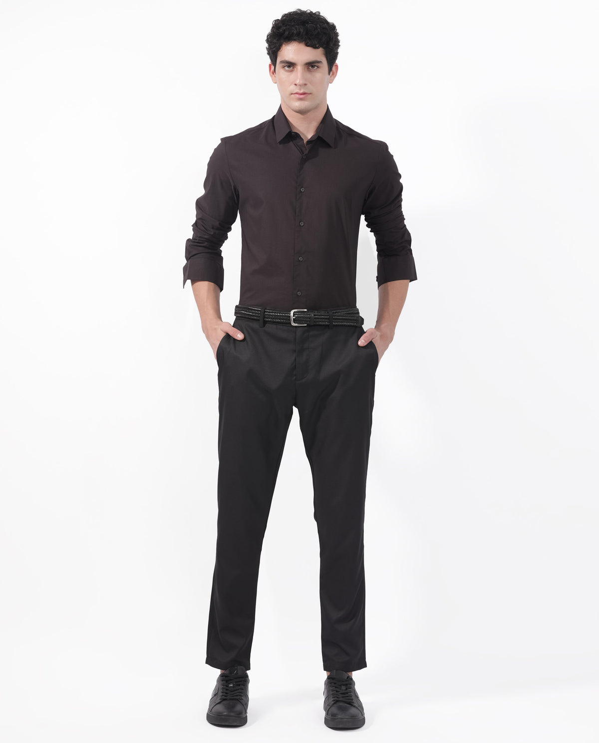 Rare Rabbit Men's Para Dark Maroon Cotton Fabric Full Sleeves Creaseless Solid Shirt
