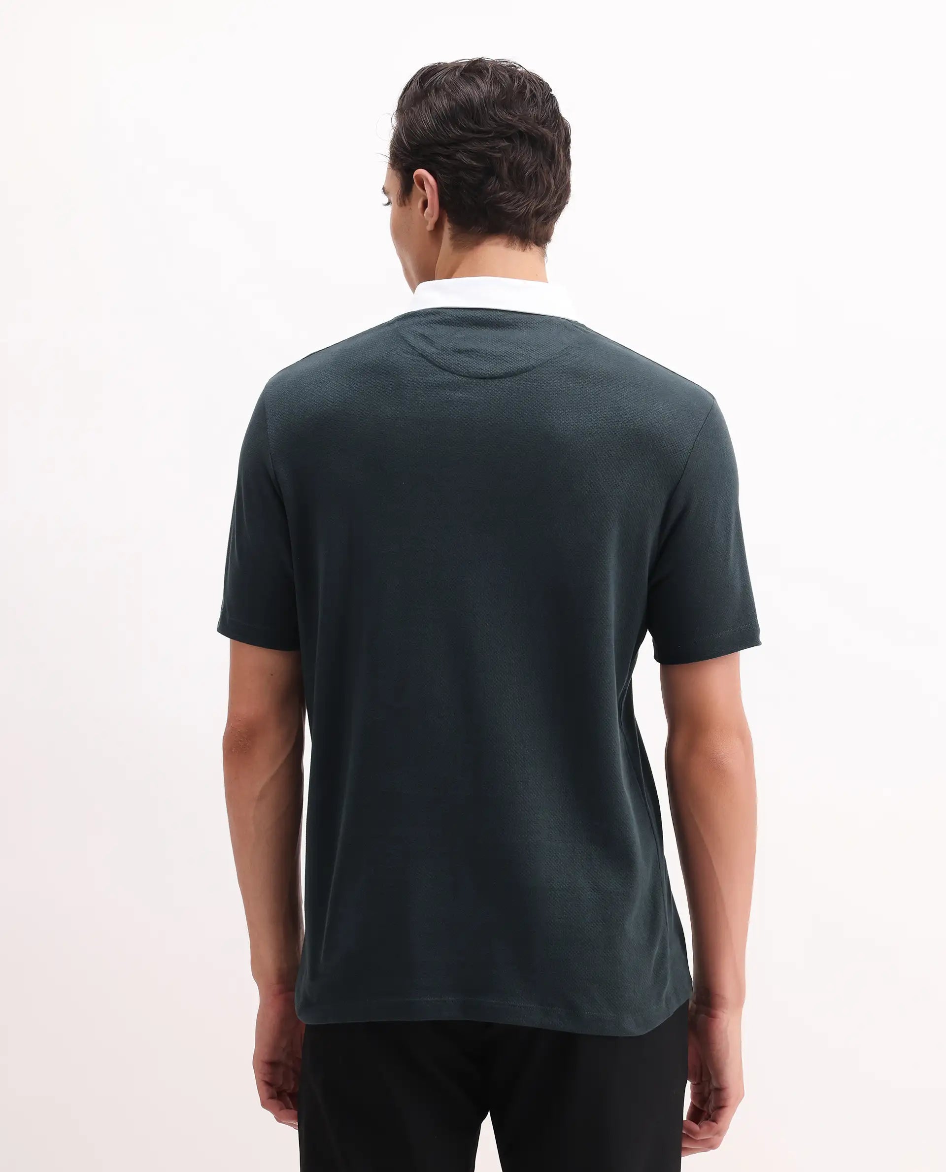 Rare Rabbit Men's Parma 2 Petrol Cotton Plain Regular Fit Half Sleeve Polo