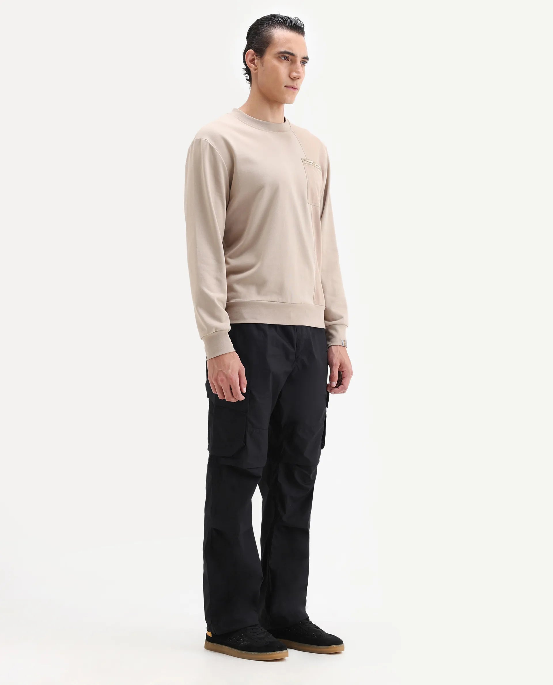 Rare Rabbit Men's Parc Black Cotton Plain Regular Fit Trouser