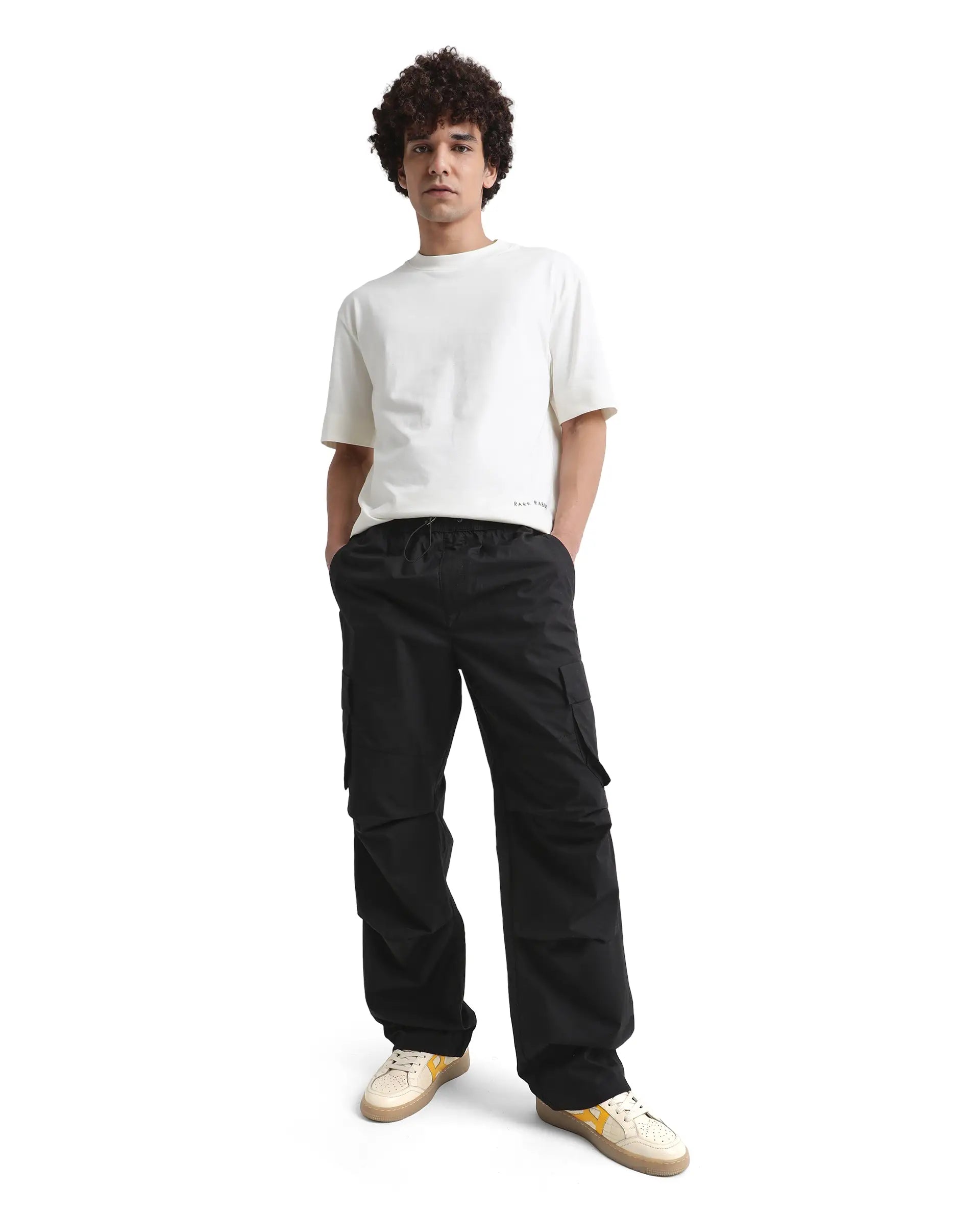 Rare Rabbit Men Danq Off White Cotton Fabric Short Sleeve Crew Neck Oversized Fit Graphic Back Print T-Shirt