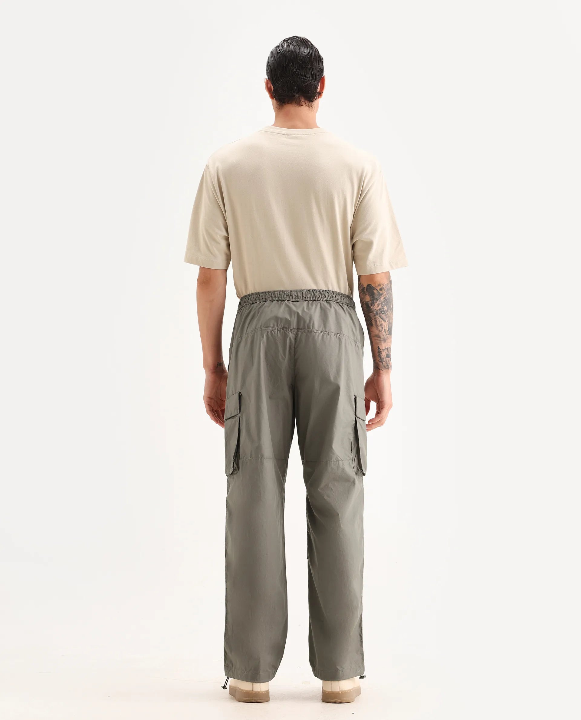 Rare Rabbit Men's Parc Dusky Olive Cotton Plain Regular Fit Trouser