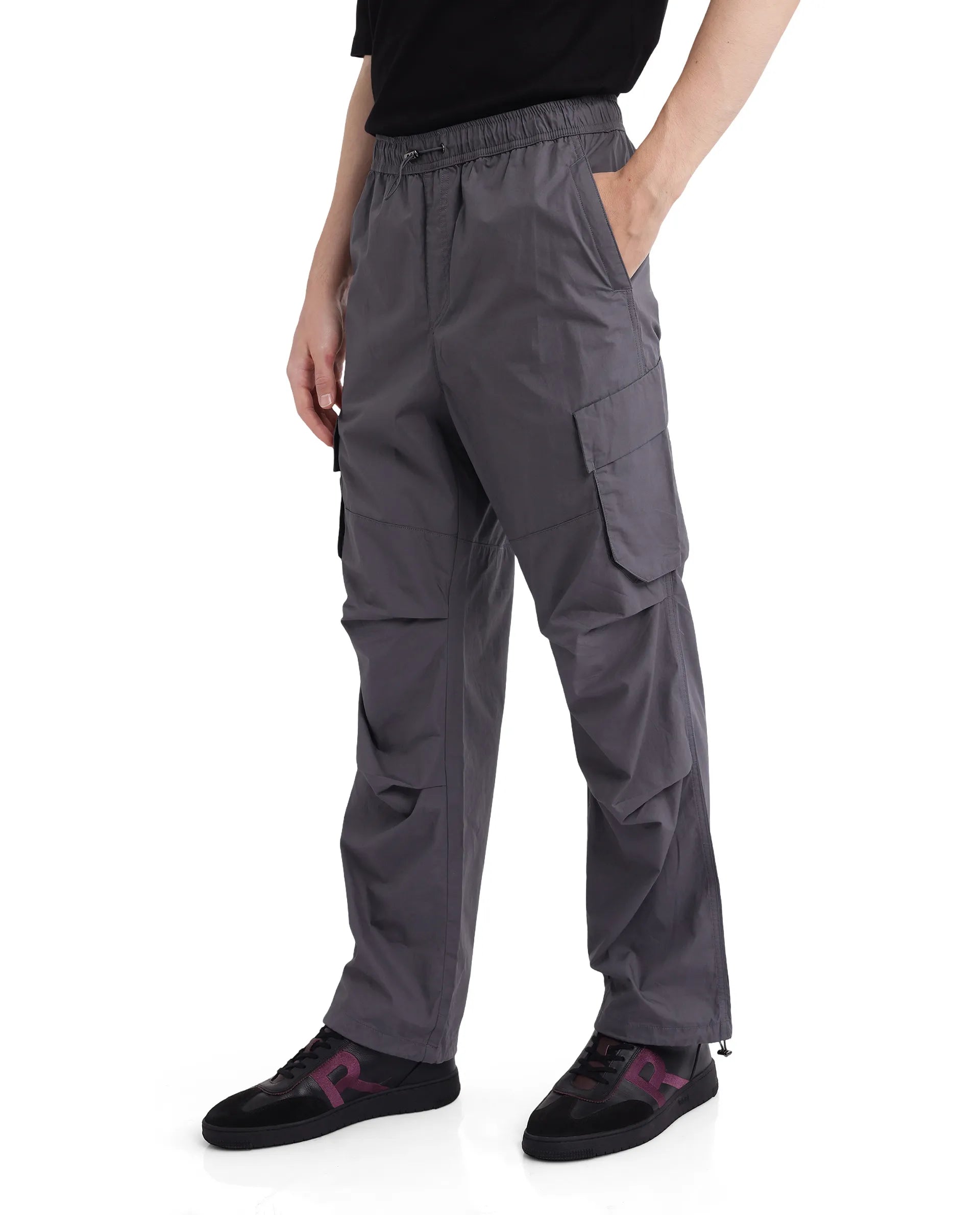 Rare Rabbit Men's Parc Grey Button Closure Regular Fit Plain Trouser