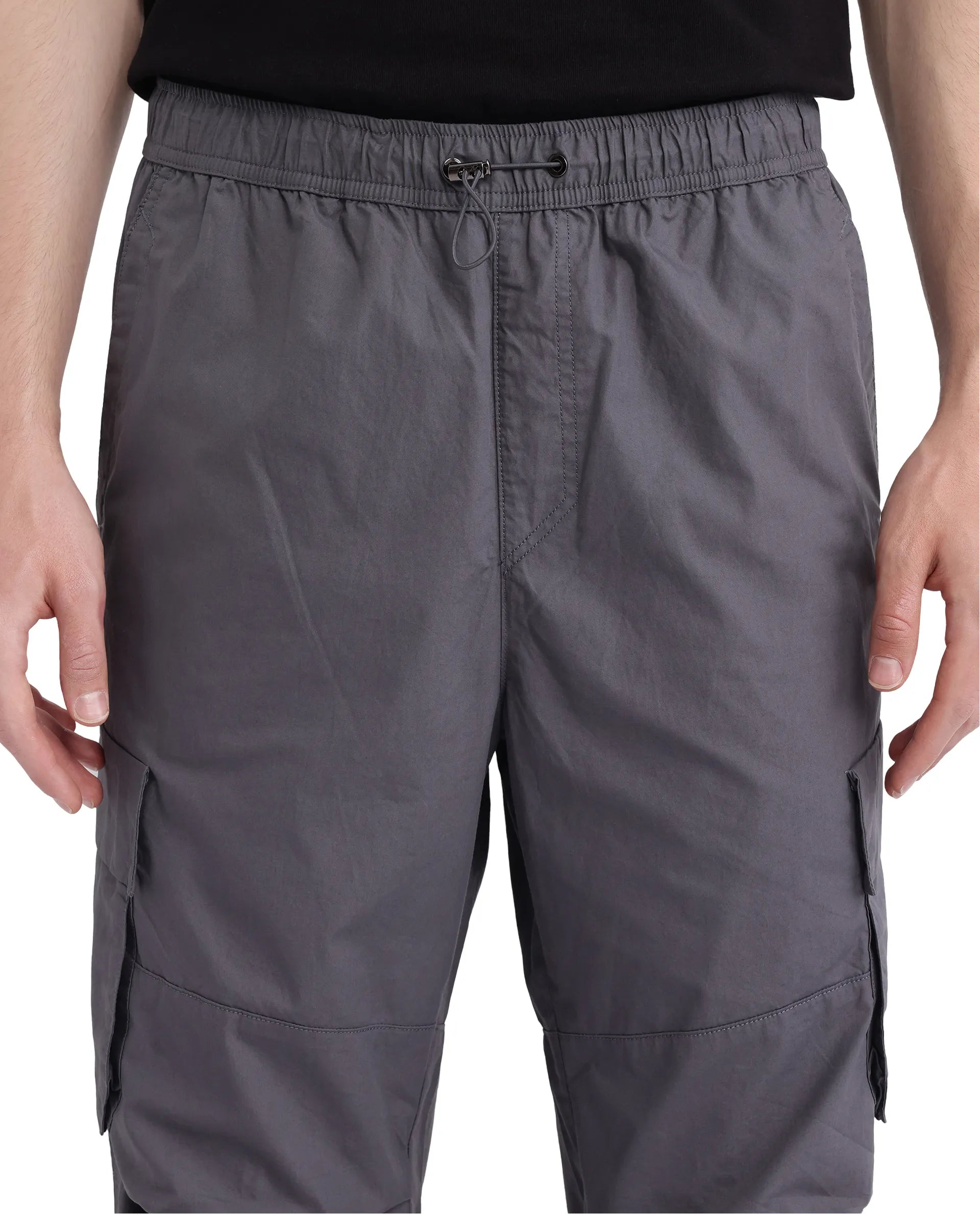 Rare Rabbit Men's Parc Grey Button Closure Regular Fit Plain Trouser