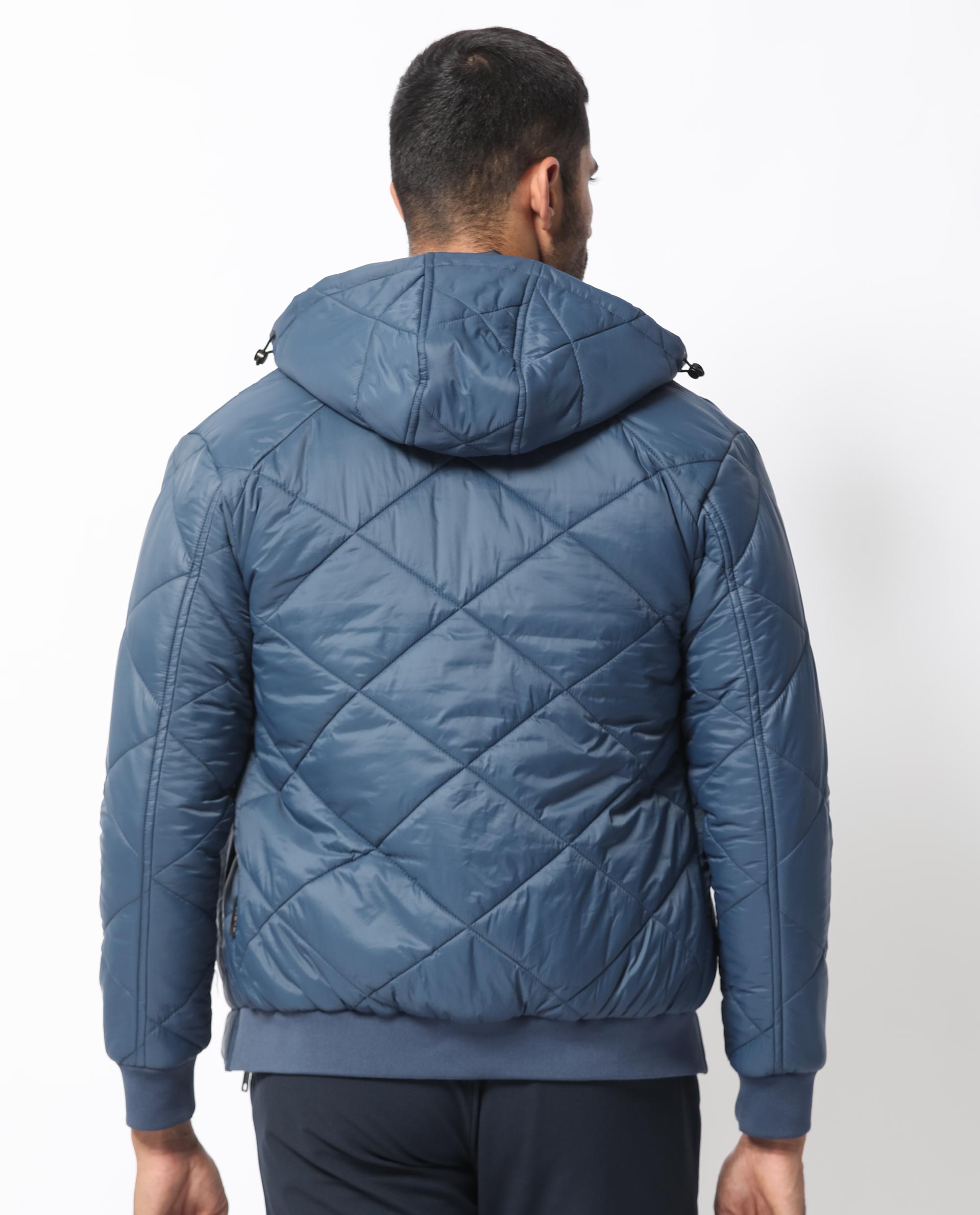 Rare Rabbit Men's Parco Dark Blue Diamond Quilted Hooded Puffer Jacket