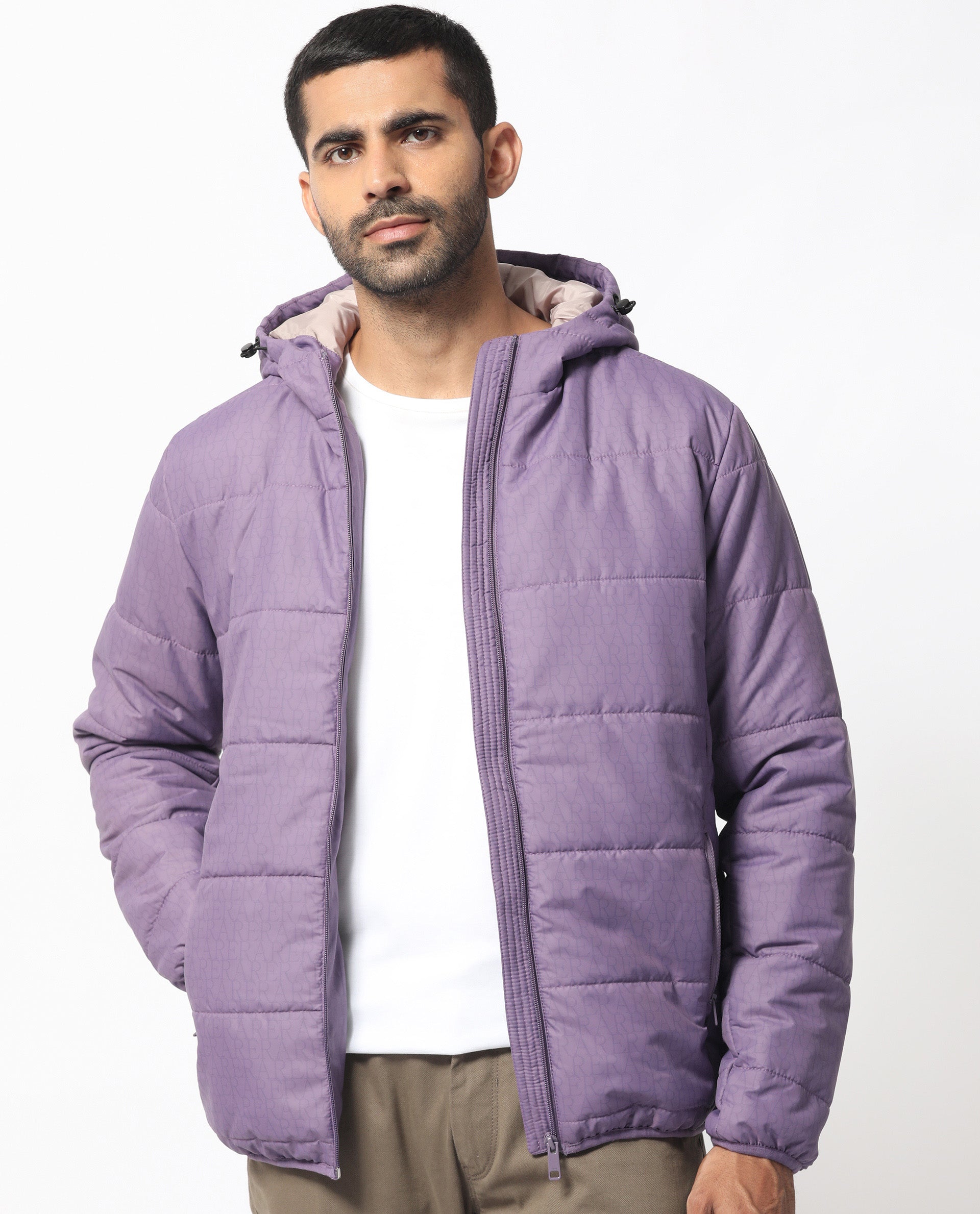 Rare Rabbit Men's Vasto Purple Branded And Hooded Puffer Jacket