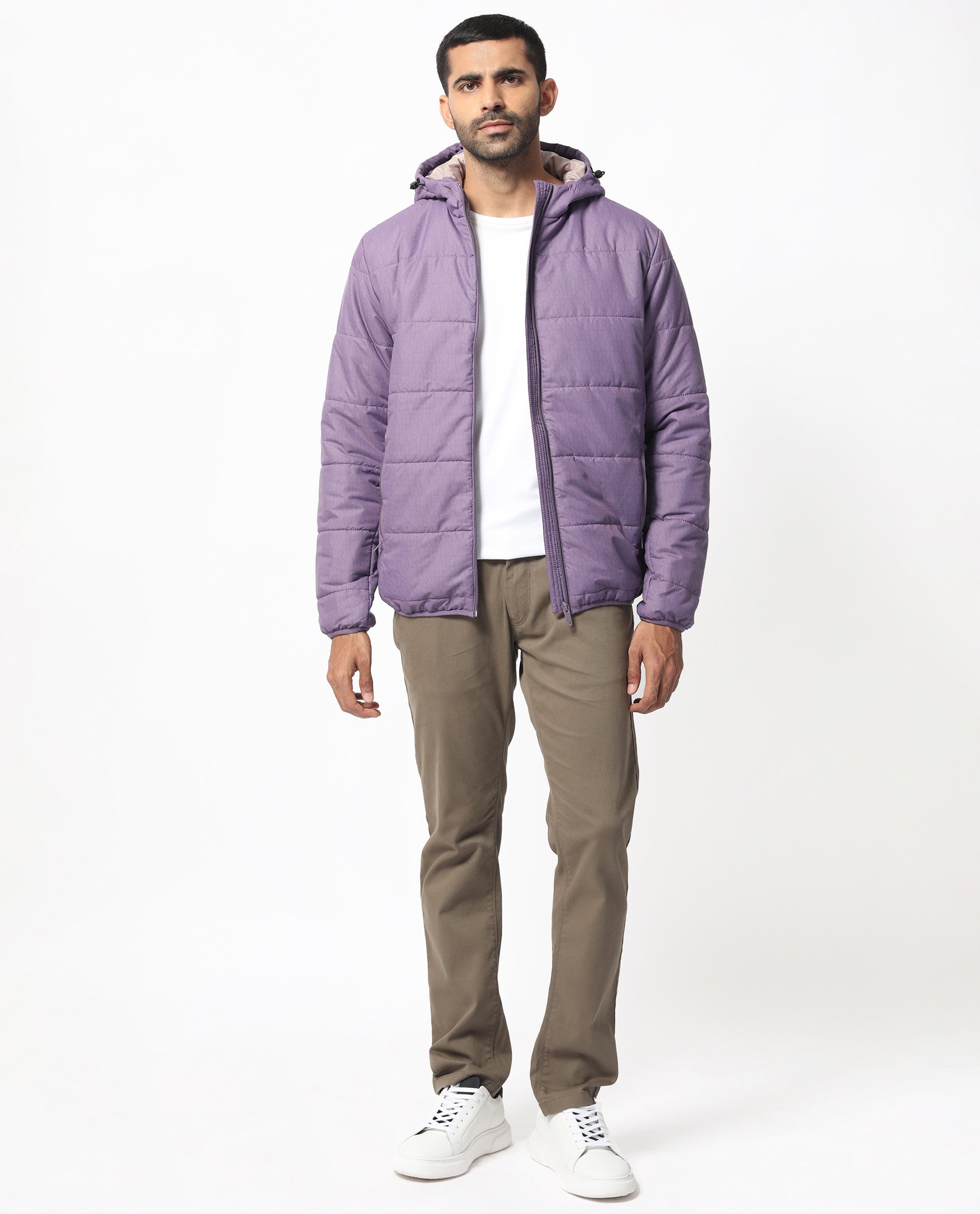 Rare Rabbit Men's Vasto Purple Branded And Hooded Puffer Jacket