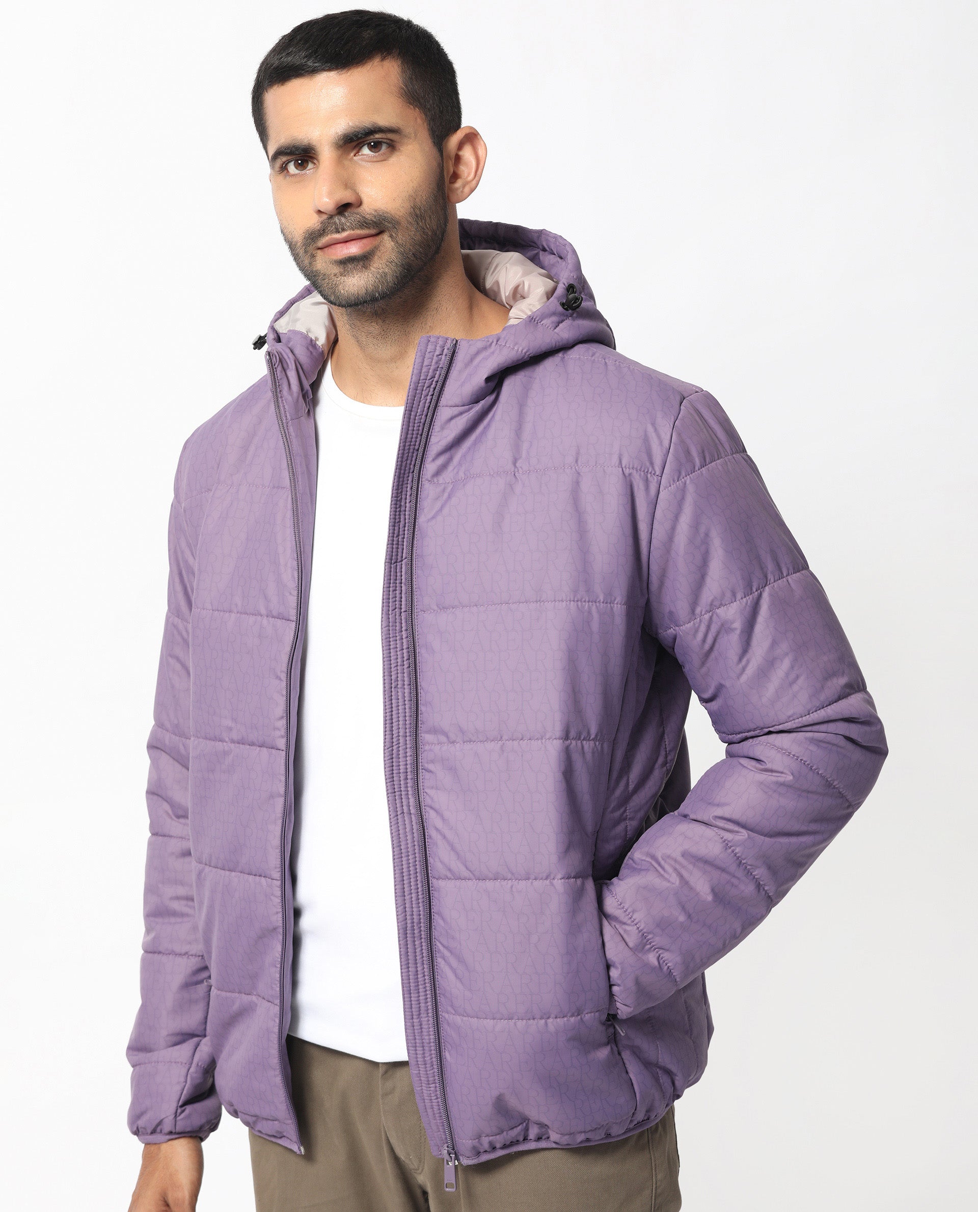 Rare Rabbit Men's Vasto Purple Branded And Hooded Puffer Jacket