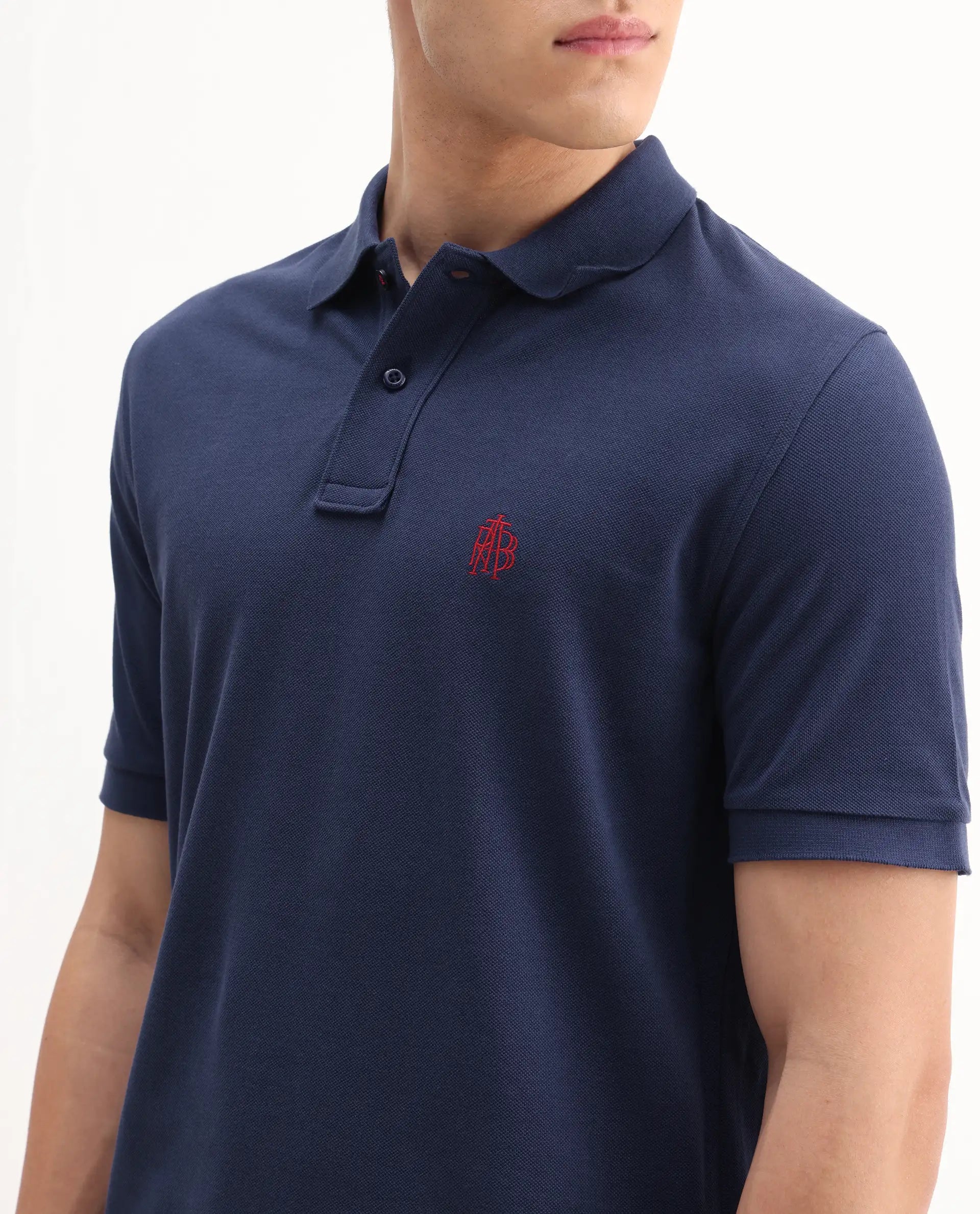 Rare Rabbit Men's Pare-1 Dark Blue Cotton Plain Regular Fit Half Sleeve Polo