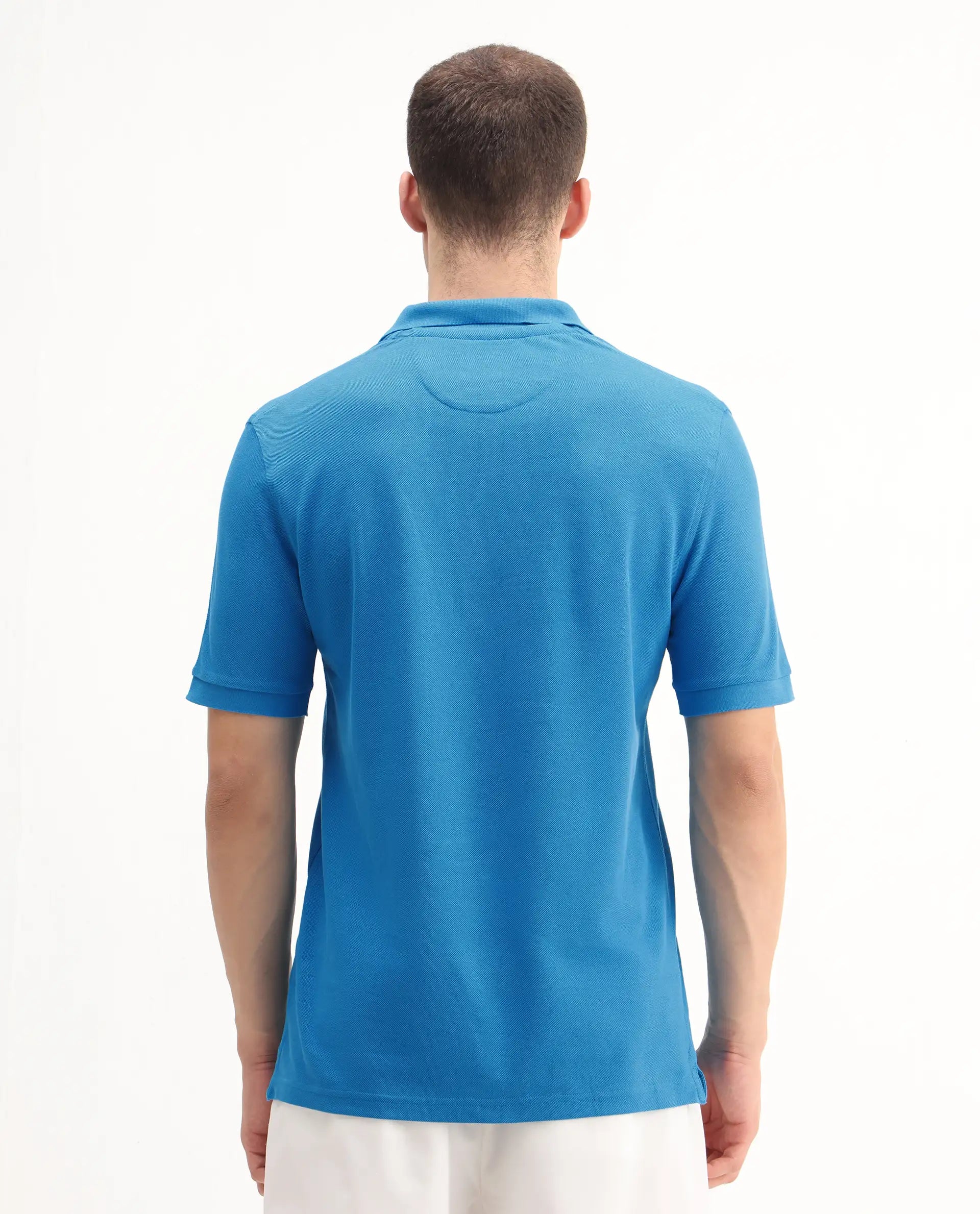 Rare Rabbit Men's Pare-1 Flouroscent Blue Cotton Plain Regular Fit Half Sleeve Polo