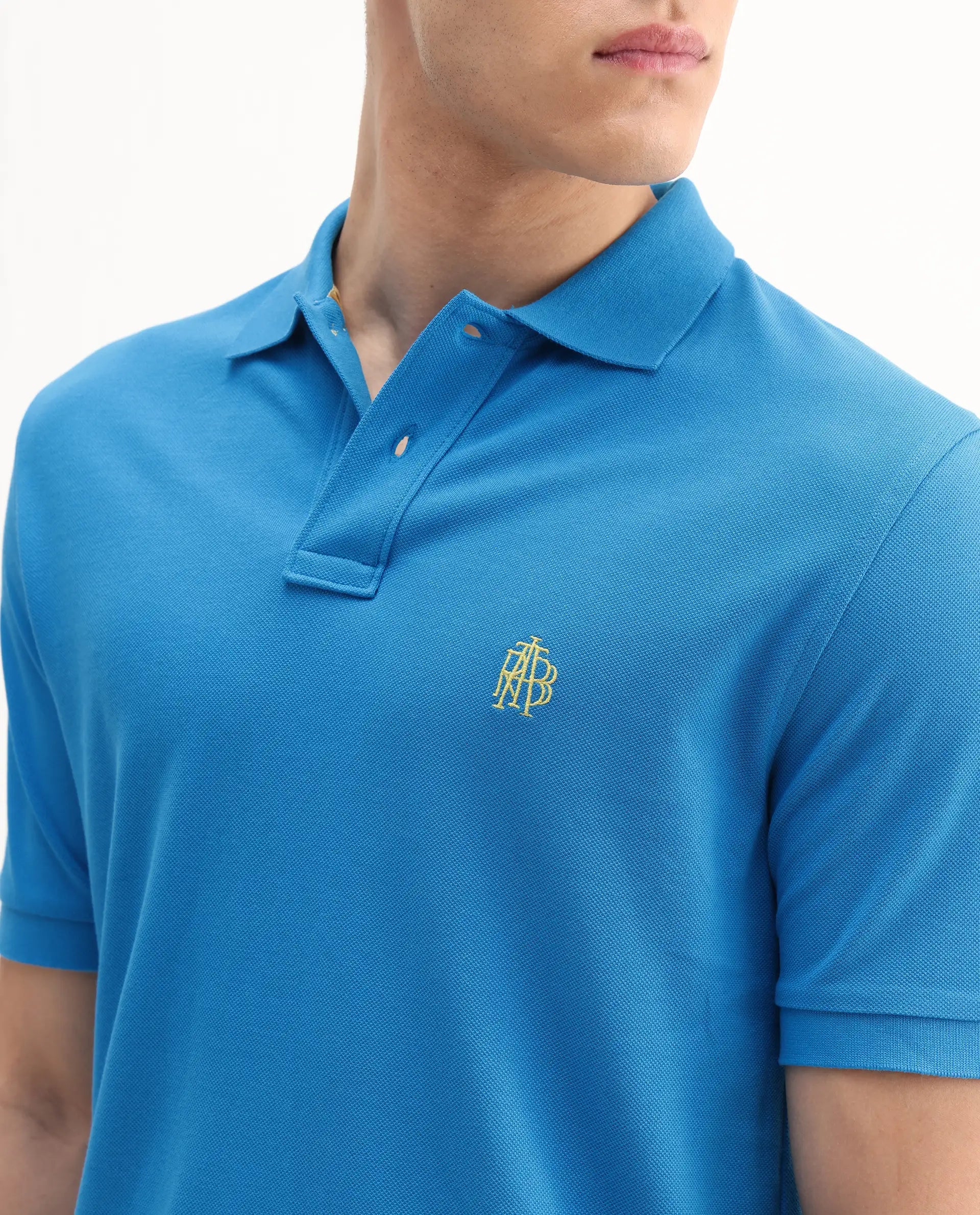 Rare Rabbit Men's Pare-1 Flouroscent Blue Cotton Plain Regular Fit Half Sleeve Polo