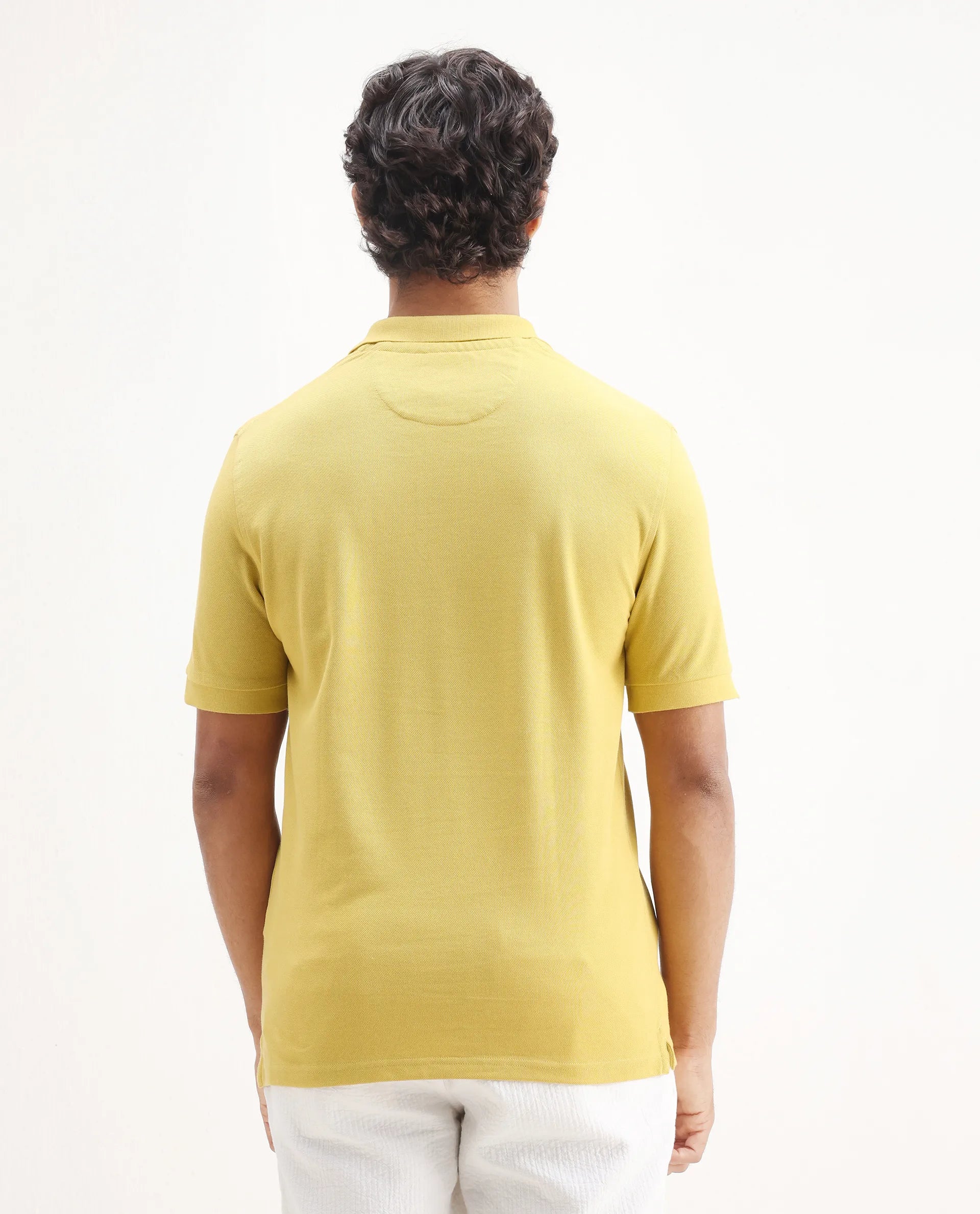 Rare Rabbit Men's Pare-1 Yellow Cotton Plain Regular Fit Half Sleeve Polo