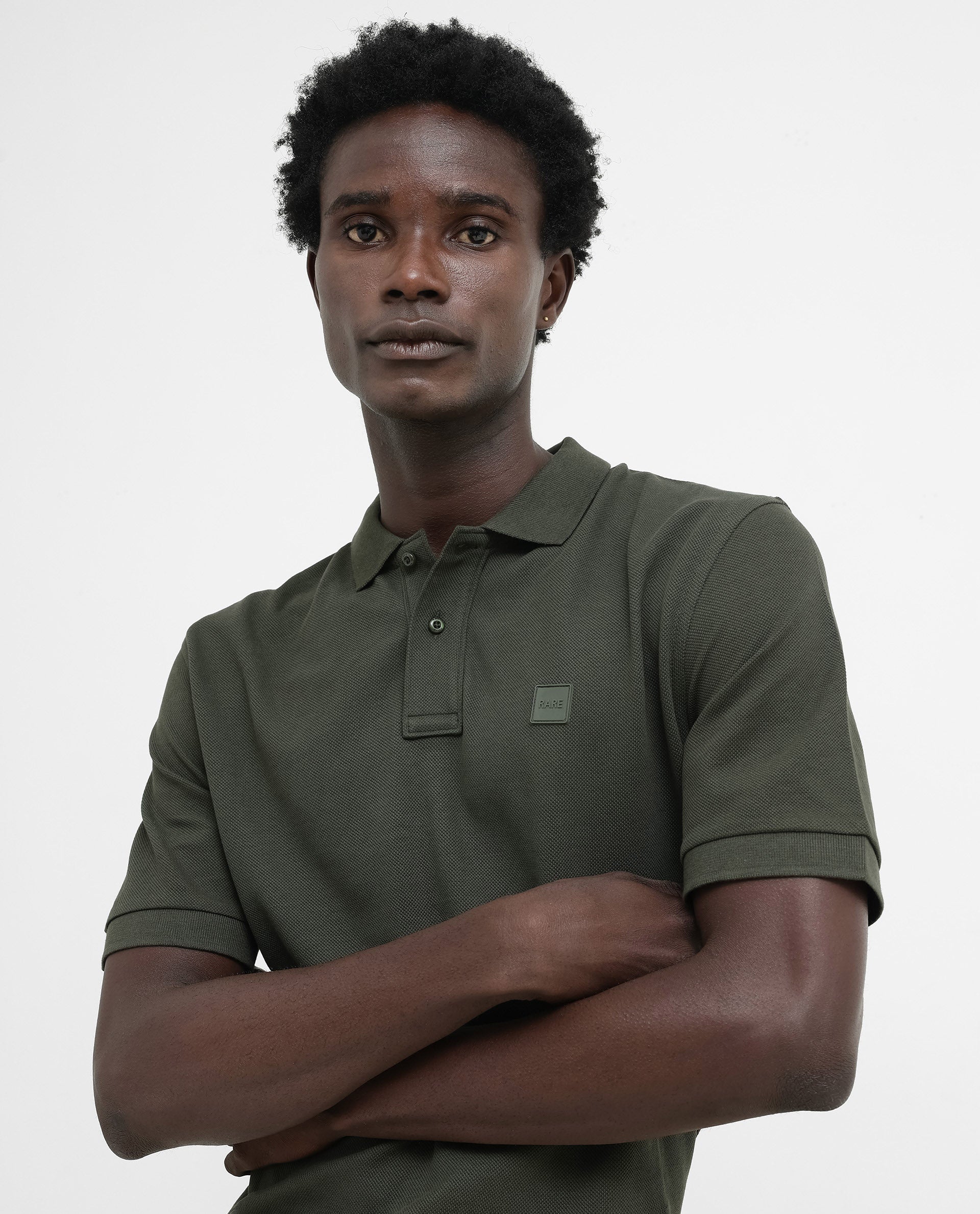 Rare Rabbit Mens Pare Dark Dark Olive Short Sleeve Solid Polo T-Shirt