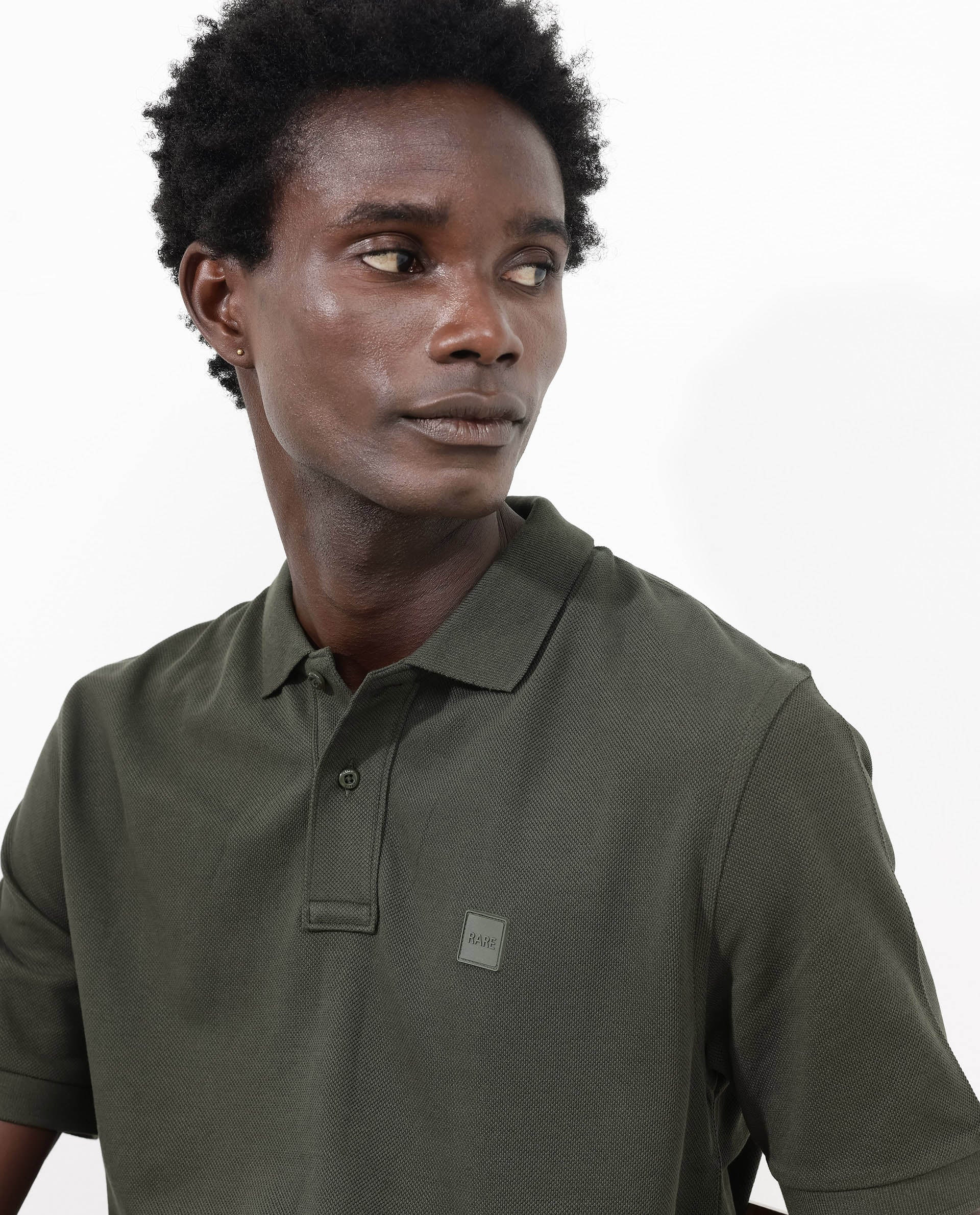 Rare Rabbit Mens Pare Dark Dark Olive Short Sleeve Solid Polo T-Shirt