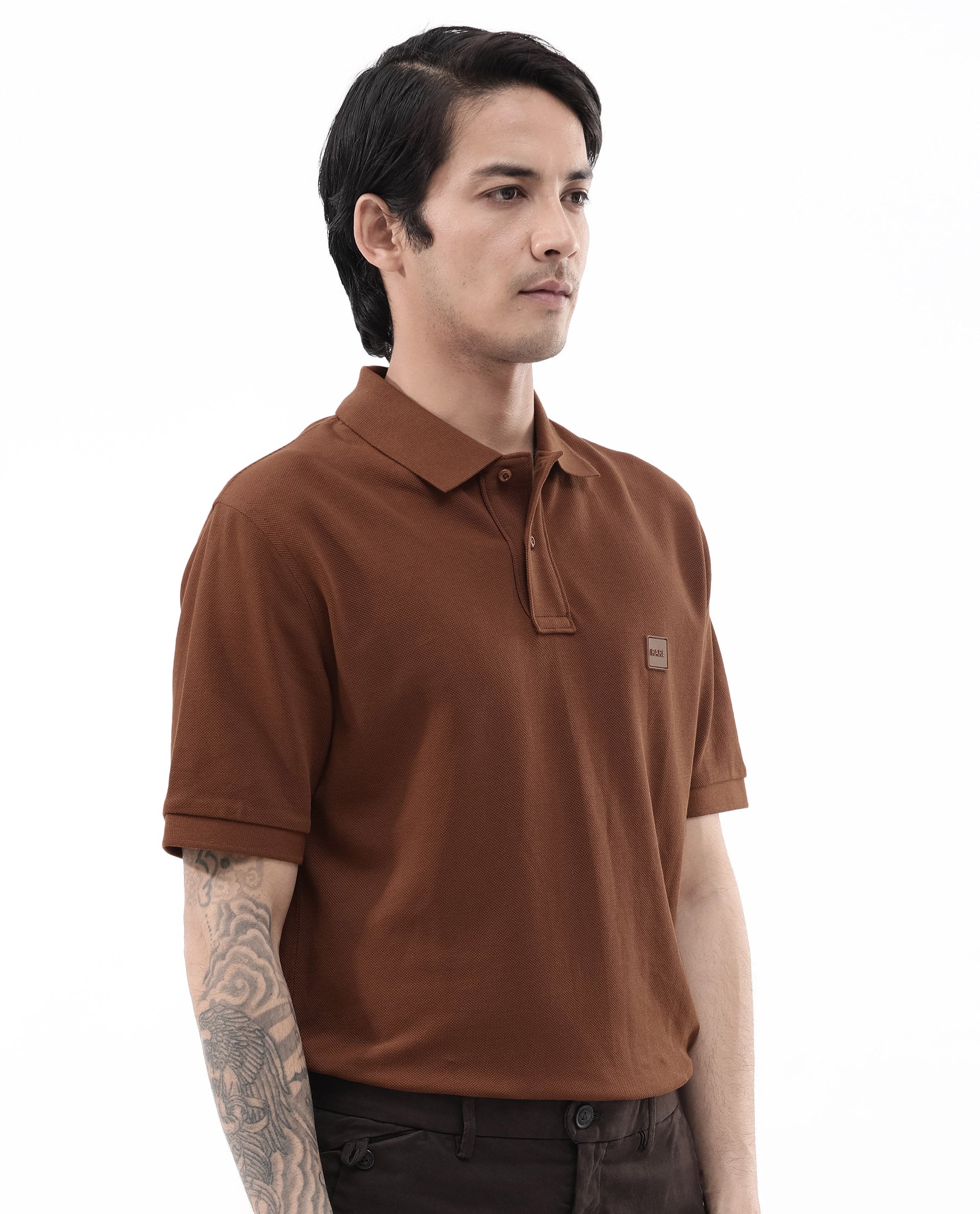 Rare Rabbit Mens Pare Dark Dark Rust Short Sleeve Solid Polo T-Shirt