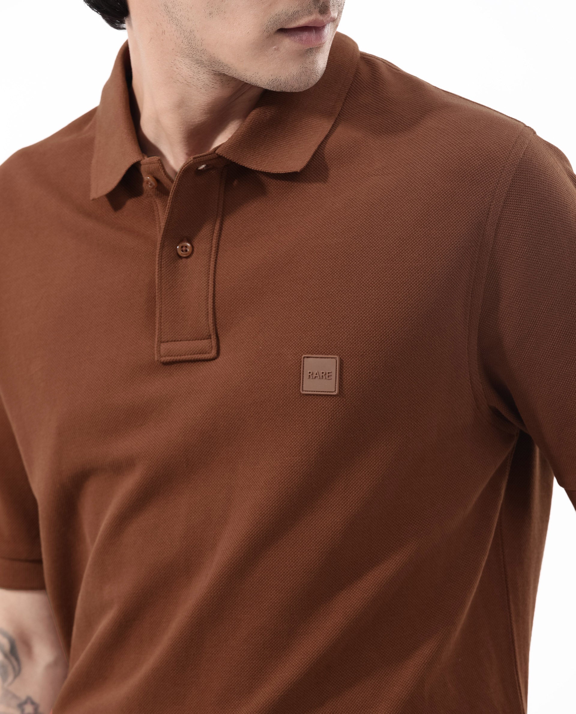 Rare Rabbit Mens Pare Dark Dark Rust Short Sleeve Solid Polo T-Shirt