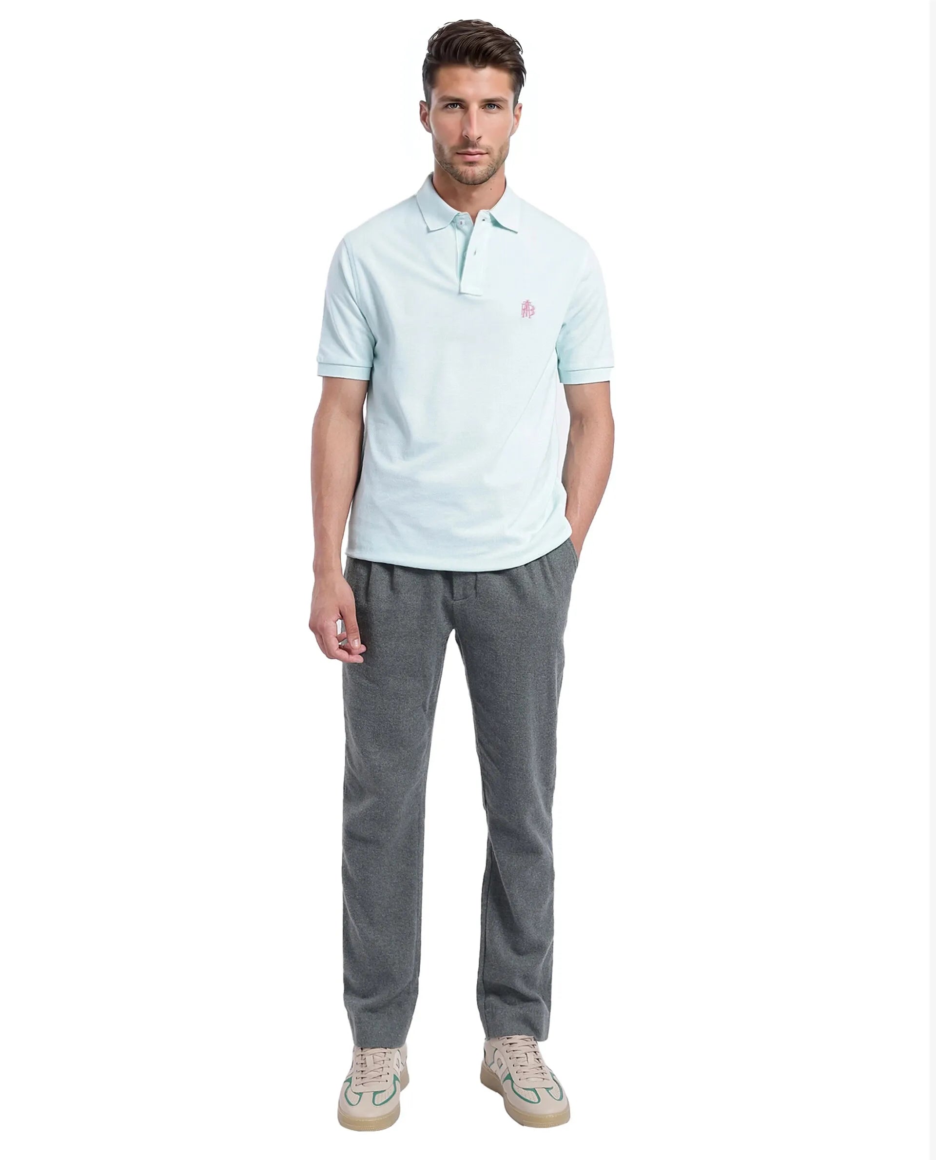 Rare Rabbit Men Pare-1 Light Blue Cotton Fabric Short Sleeve Collared Neck Regular Fit Printed Polo