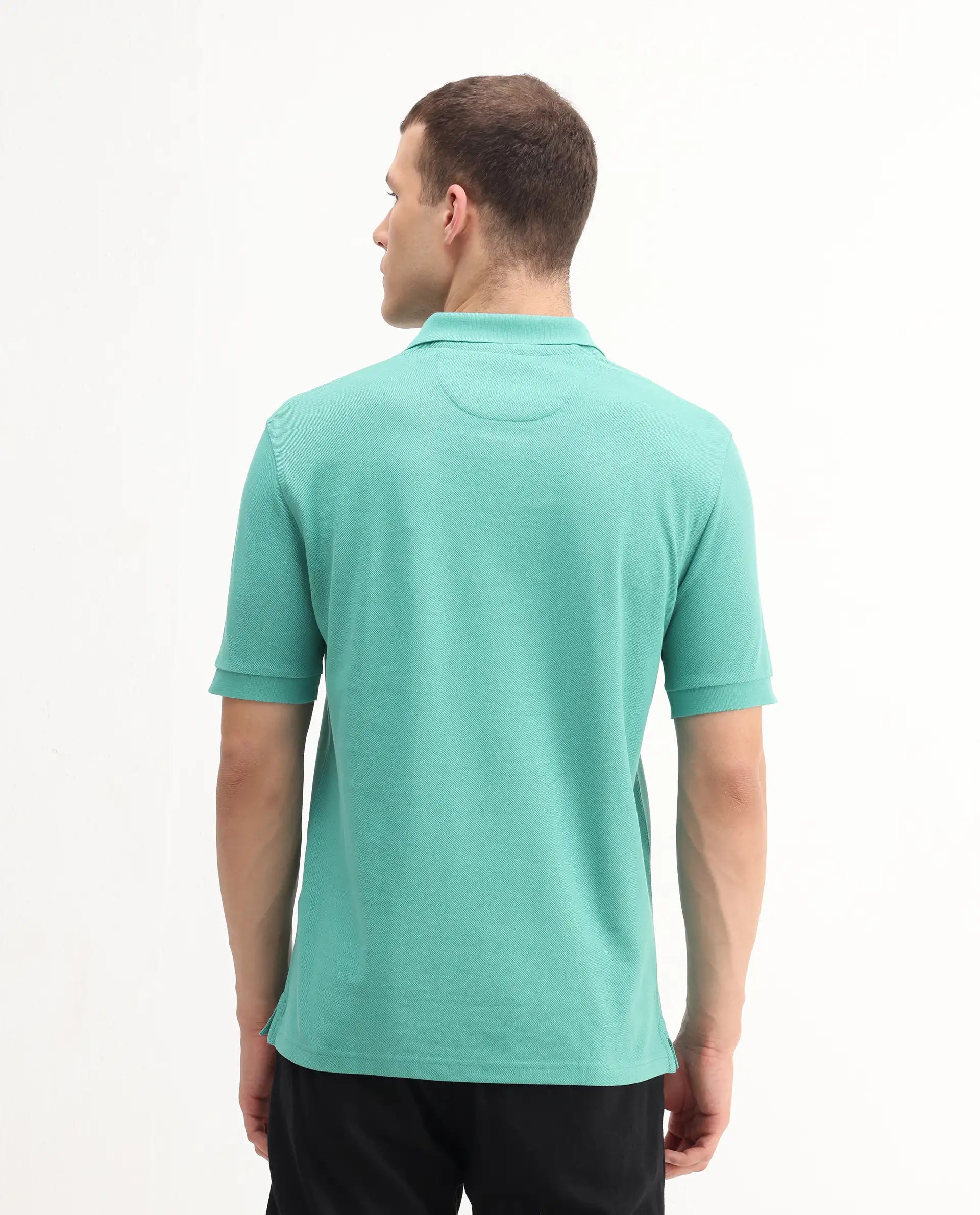 Rare Rabbit Men's Pare-1 Turq Cotton Plain Regular Fit Half Sleeve Polo