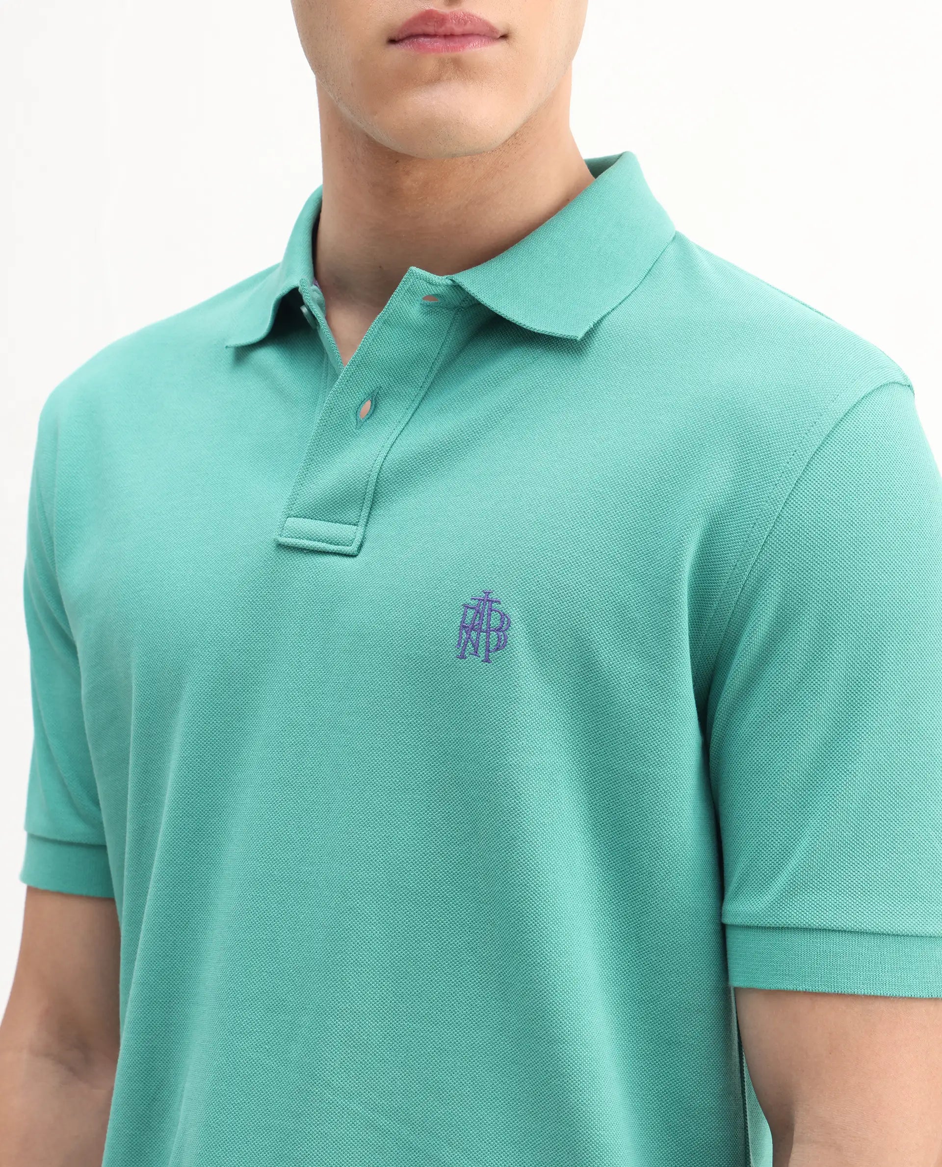 Rare Rabbit Men's Pare-1 Turq Cotton Plain Regular Fit Half Sleeve Polo