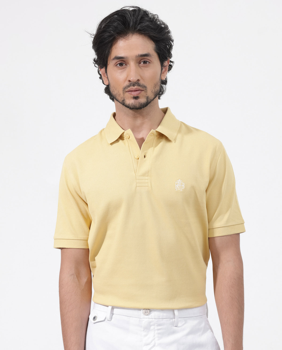 Rare Rabbit Mens Paret-Bright Yellow Short Sleeve Embroidered Logo Solid Polo T-Shirt